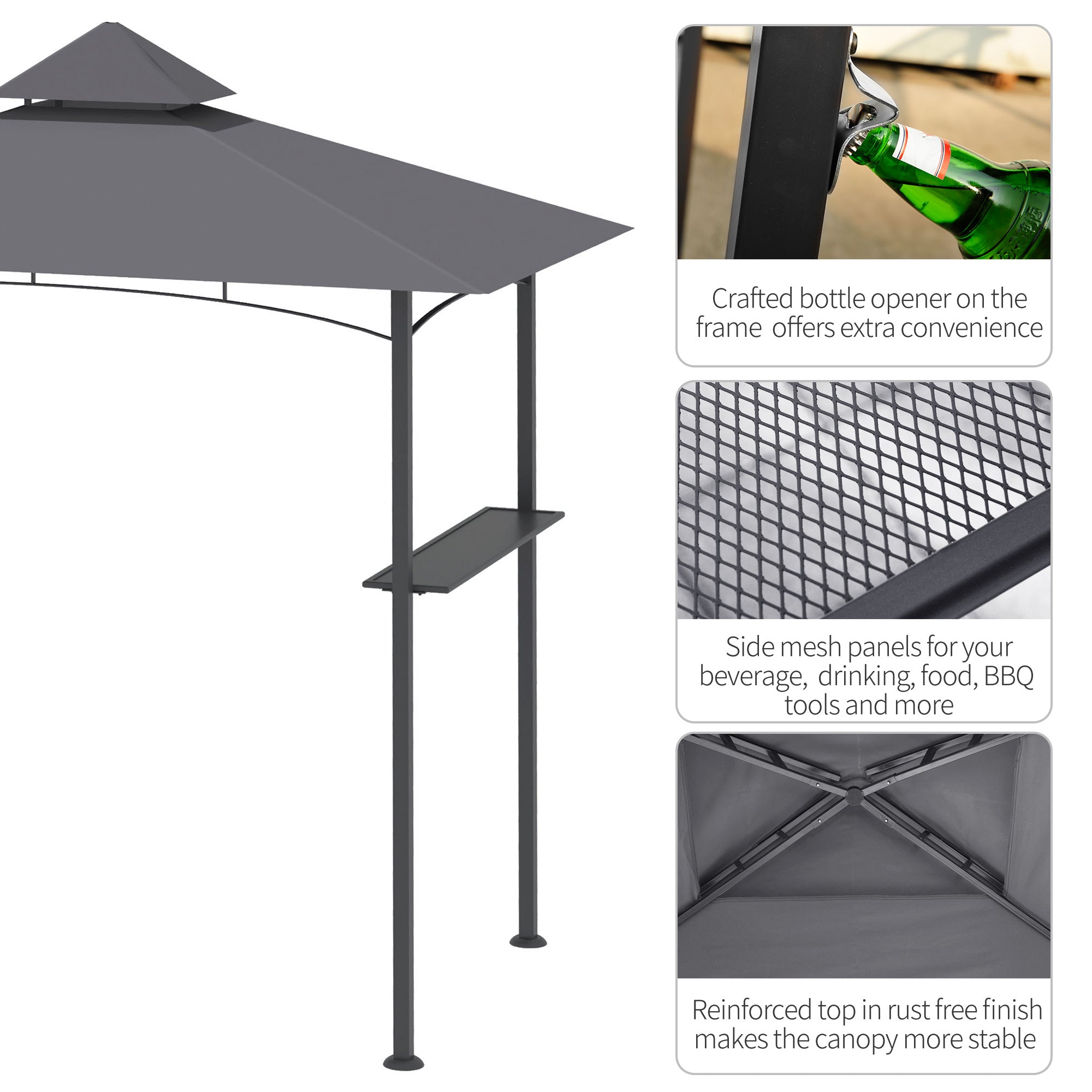 Outsunny 2.5M (8ft) New Double-Tier BBQ Gazebo Grill Canopy Barbecue Tent Shelter Patio Deck Cover - Grey - North Peak Garden Furniture