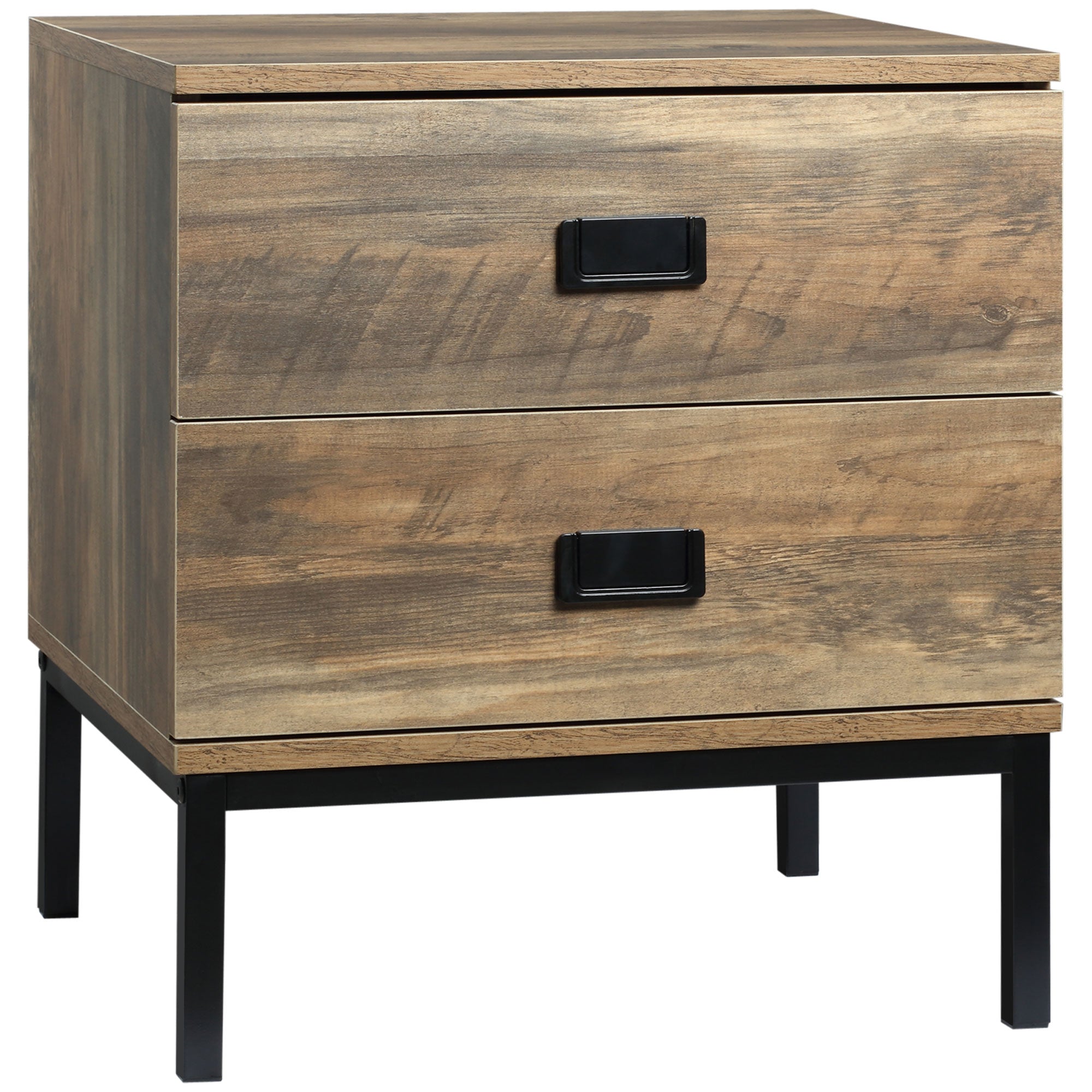 HOMCOM Retro Bedside Table, End Side Table with 2 Drawers, Metal Frame for Bedroom, Living Room, Coffee - North Peak Garden Furniture