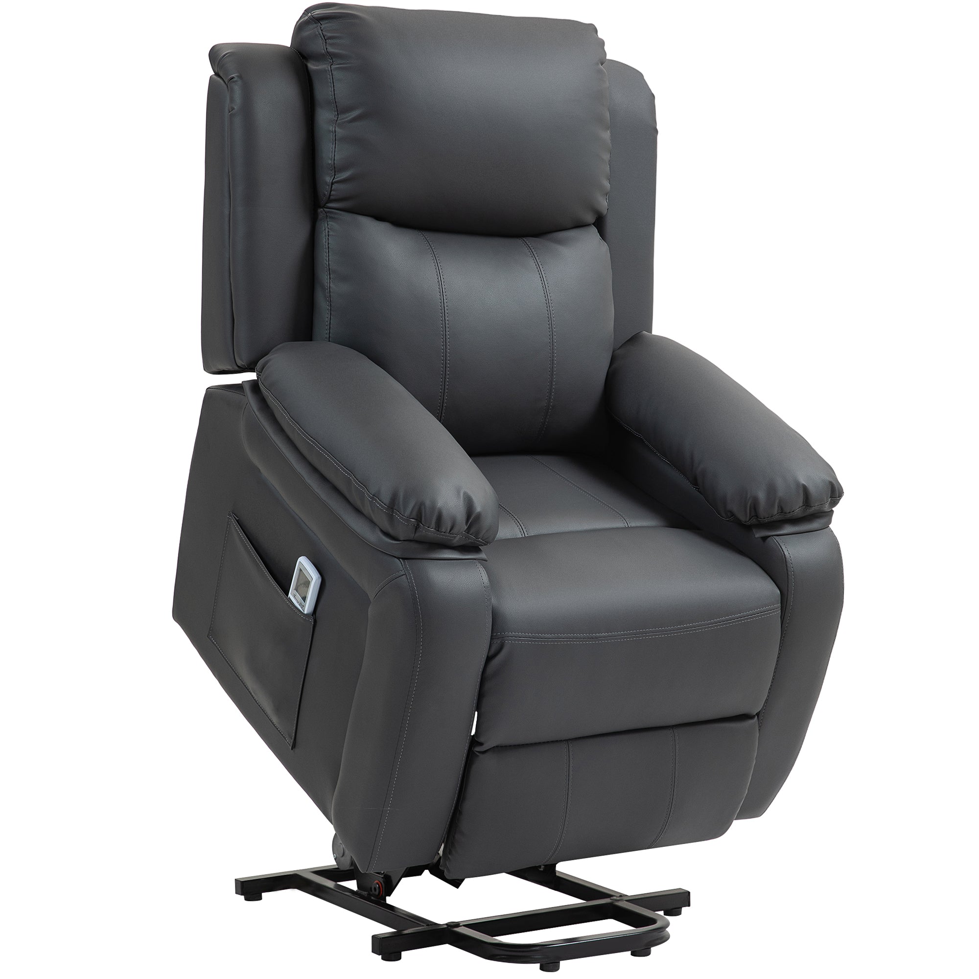 HOMCOM Riser and Recliner Chair with Massage, Heat, Power Lift Recliner Chair for Elderly with Remote Control, Extended Footrest, Dual Side Pockets, Overstuffed Electric Reclining Armchair, Dark Grey