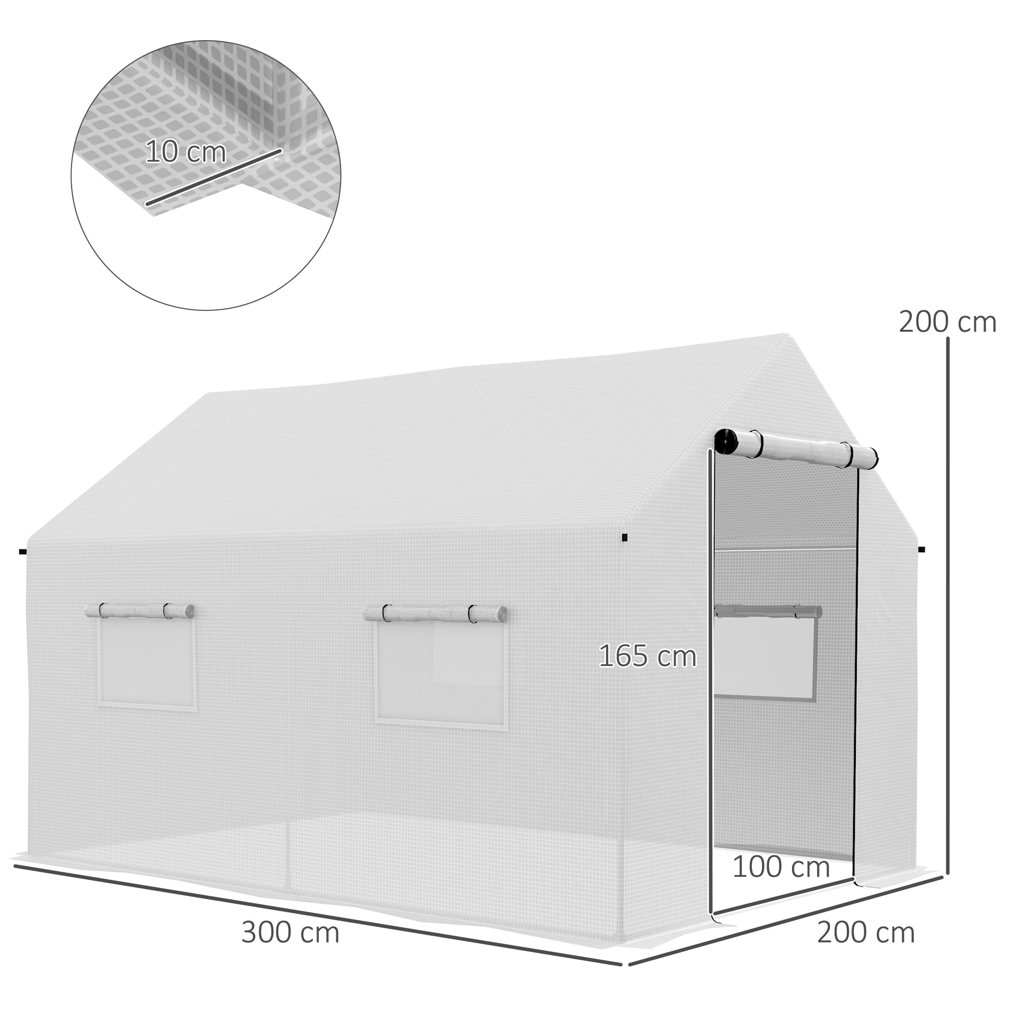 Outsunny Polyethylene Walk-in Polytunnel Greenhouse, 2 x 3(m), White - North Peak Garden Furniture