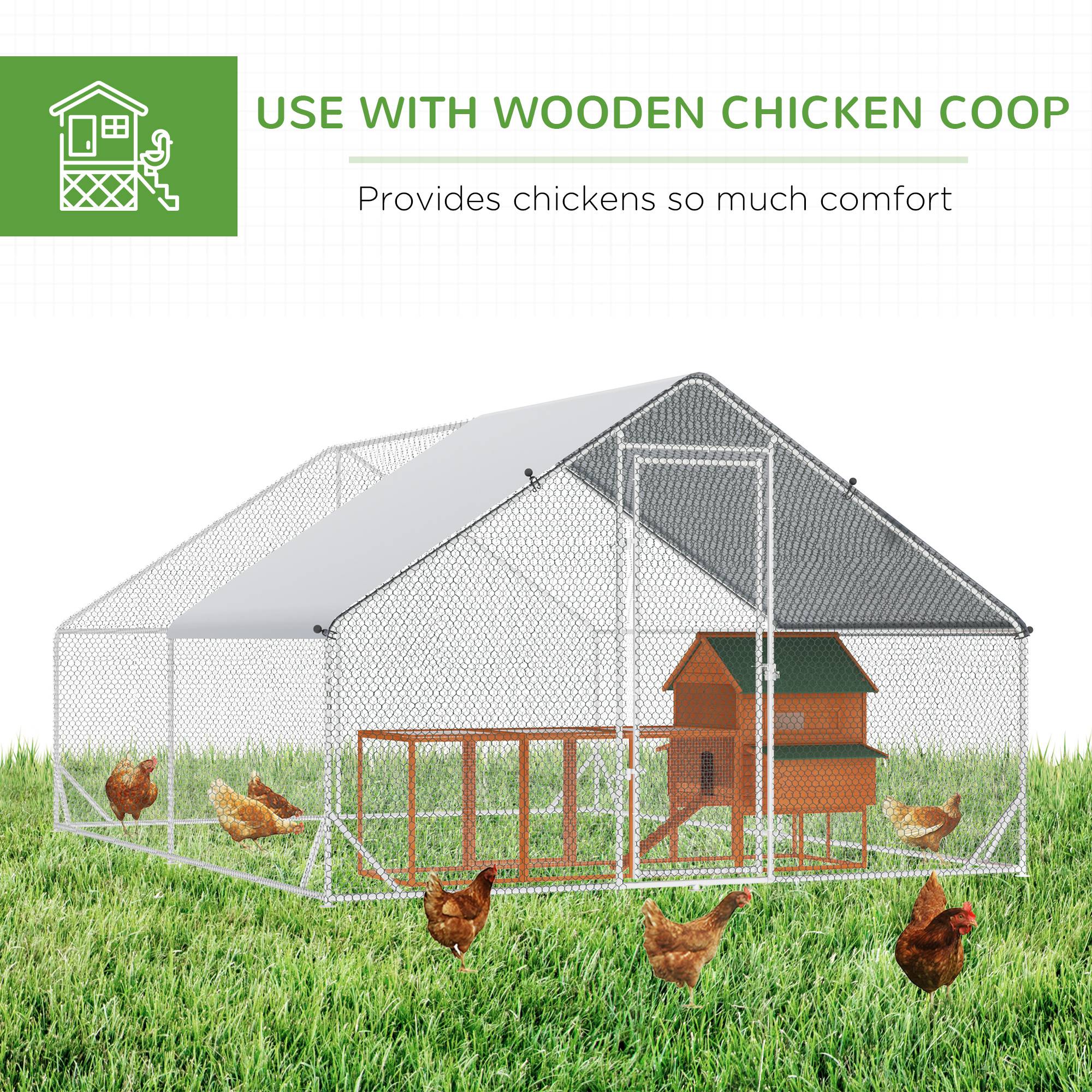 PawHut Chicken Run Galvanised Walk-in Chicken Coop Hen Poultry House Cage Rabbit Hutch Pet Playpen Garden w/ Water-Resist Cover, 3 x 4 x 2m - North Peak Garden Furniture