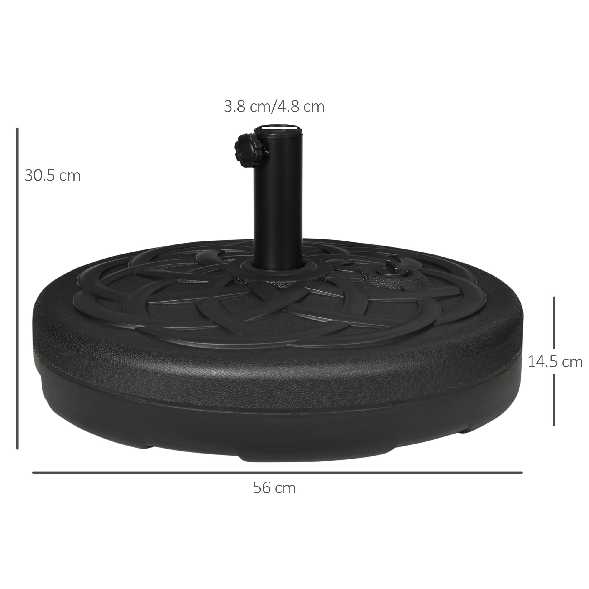 Outsunny Garden Parasol Base Holder, Outdoor Market Umbrella Stand Weight with Built-In Handle, 25kg Water or 35kg Sand Filled, Black - North Peak Garden Furniture