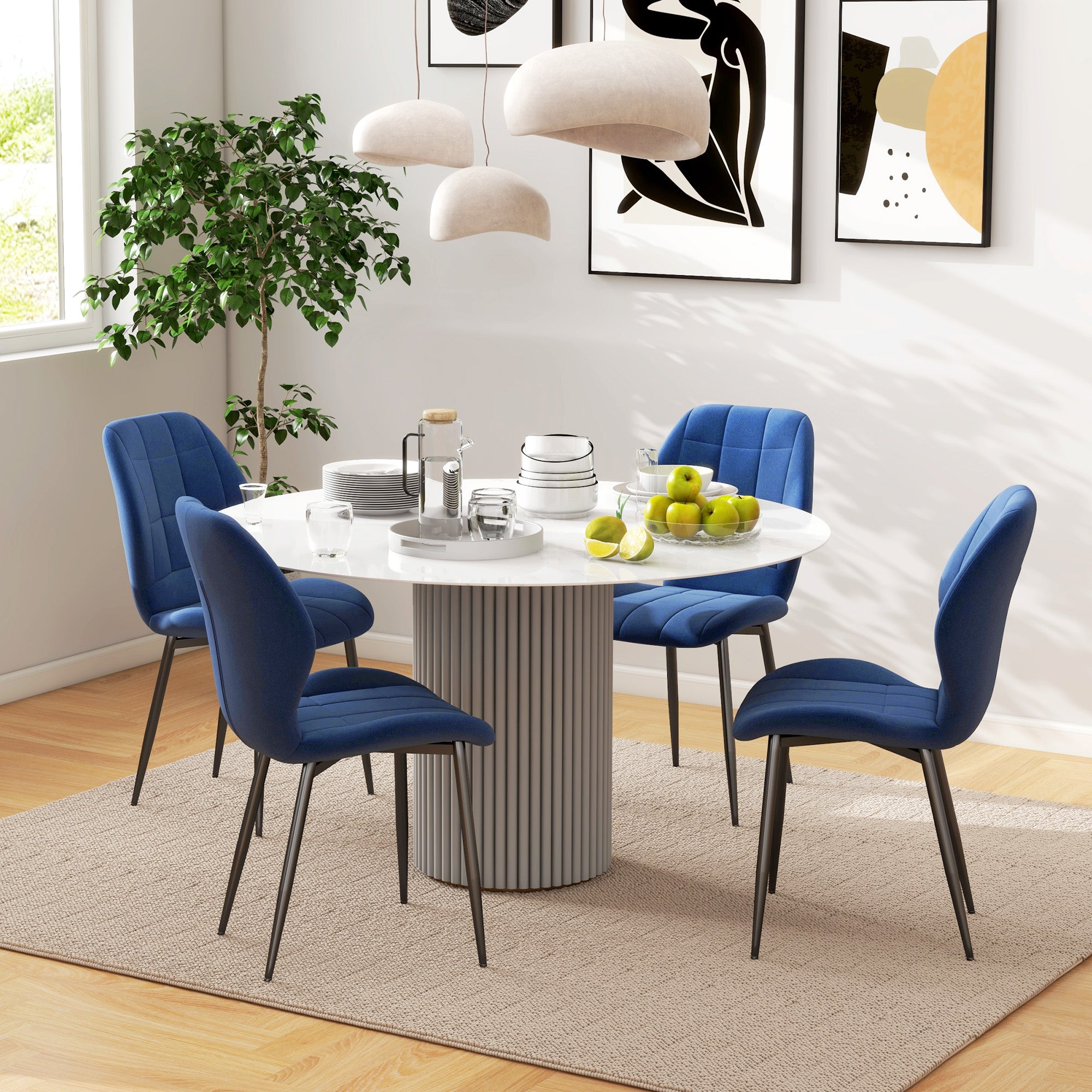 HOMCOM Set of Four Velvet Relaxed Tub Dining Chairs - Dark Blue - North Peak Garden Furniture