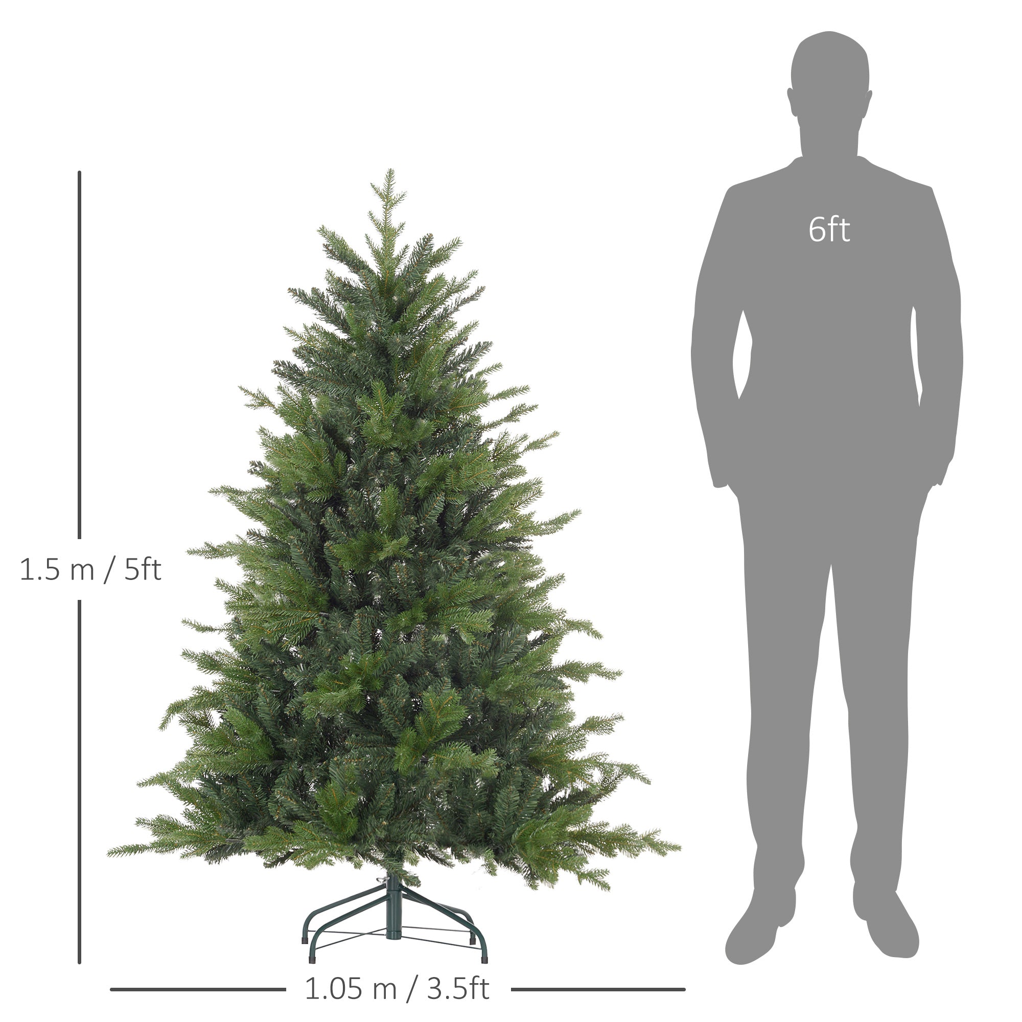 HOMCOM 5ft Bare Artificial Christmas Tree, with 1309 Tips - Green - North Peak Garden Furniture