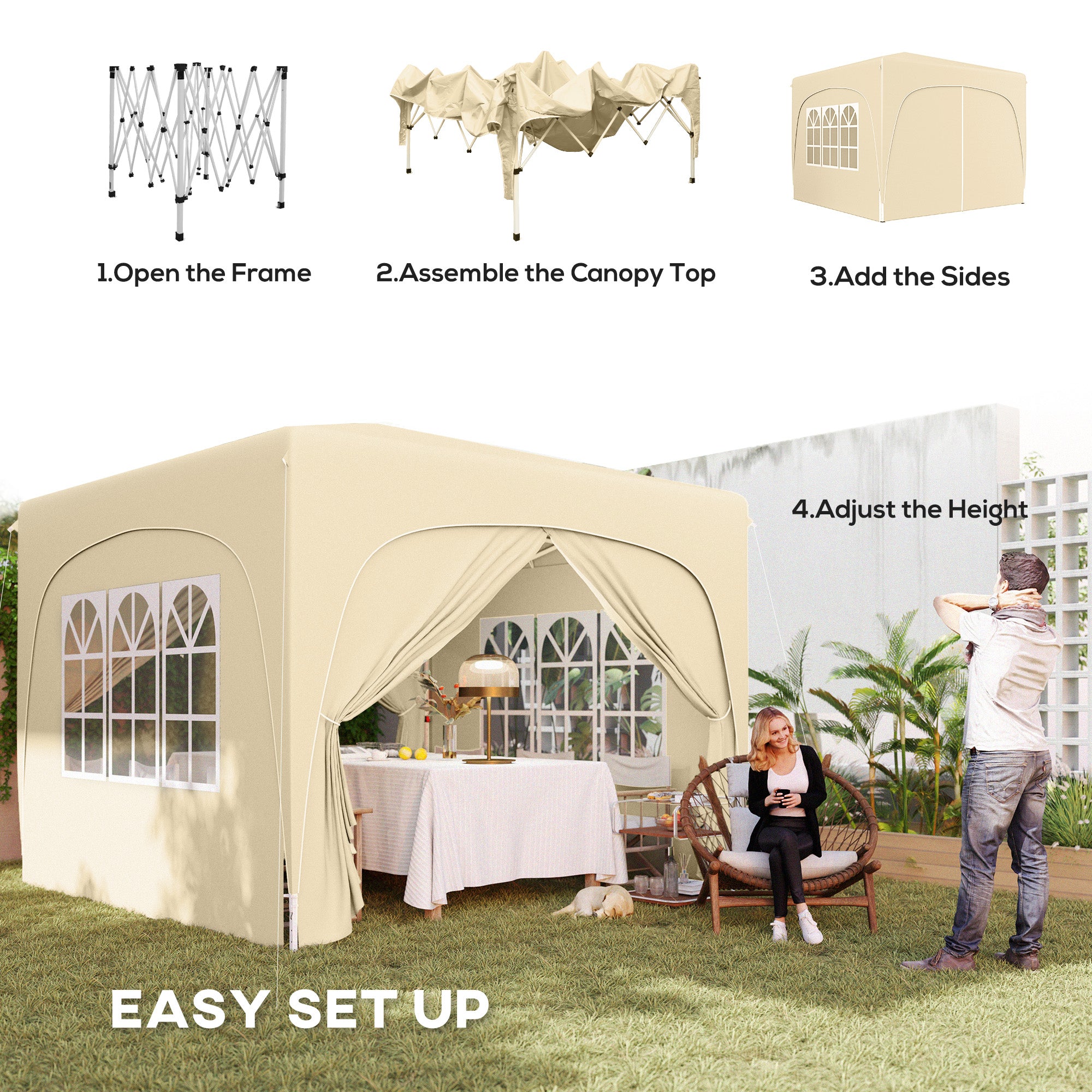 Outsunny 3 x 3m Pop-Up Gazebo Shelter, with Accessories - Sand - North Peak Garden Furniture