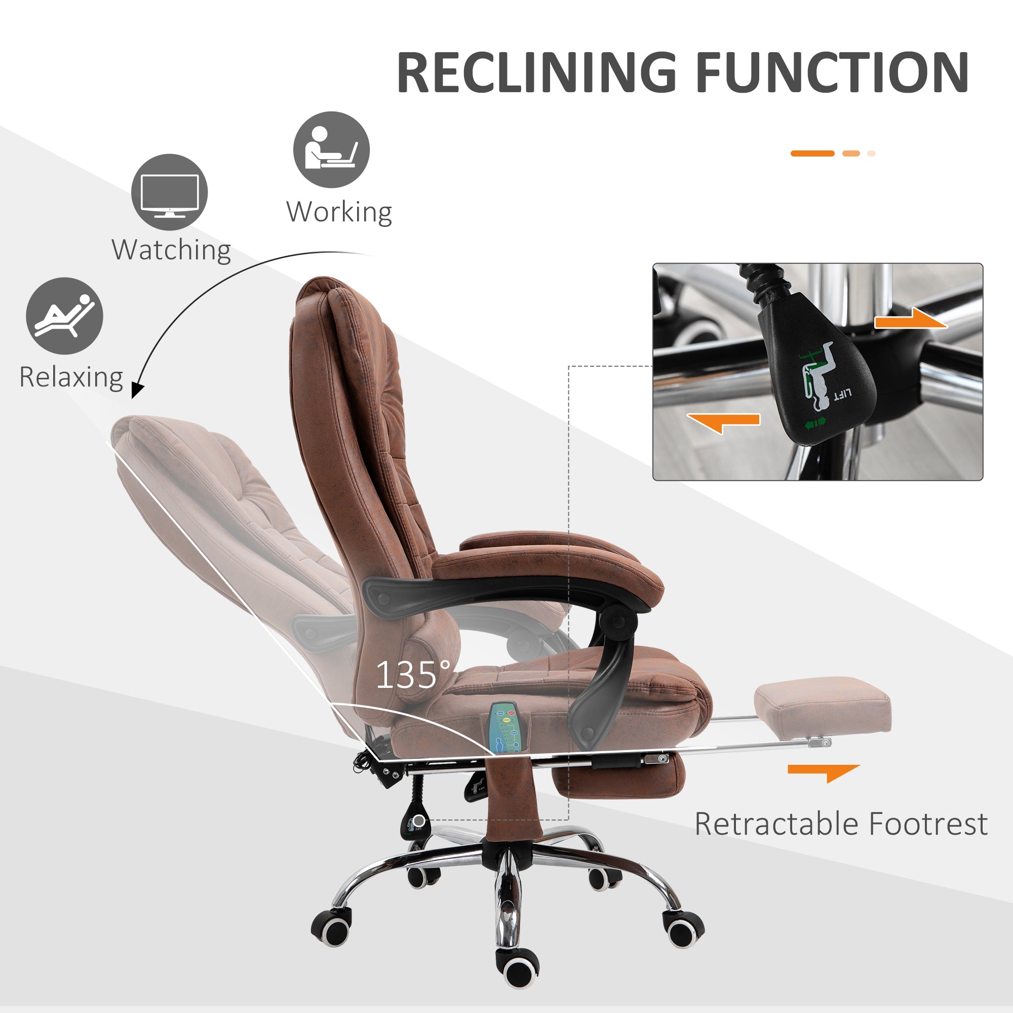 Vinsetto Heated 6 Points Vibration Massage Executive Office Chair Adjustable Swivel Ergonomic High Back Desk Chair Recliner with Footrest Brown - North Peak Garden Furniture