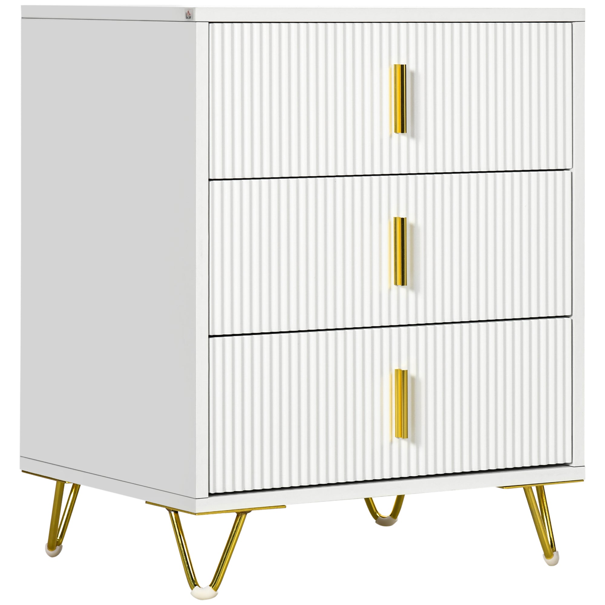 HOMCOM Elegant Chest of Three Drawers - White/Gold-Tone - North Peak Garden Furniture