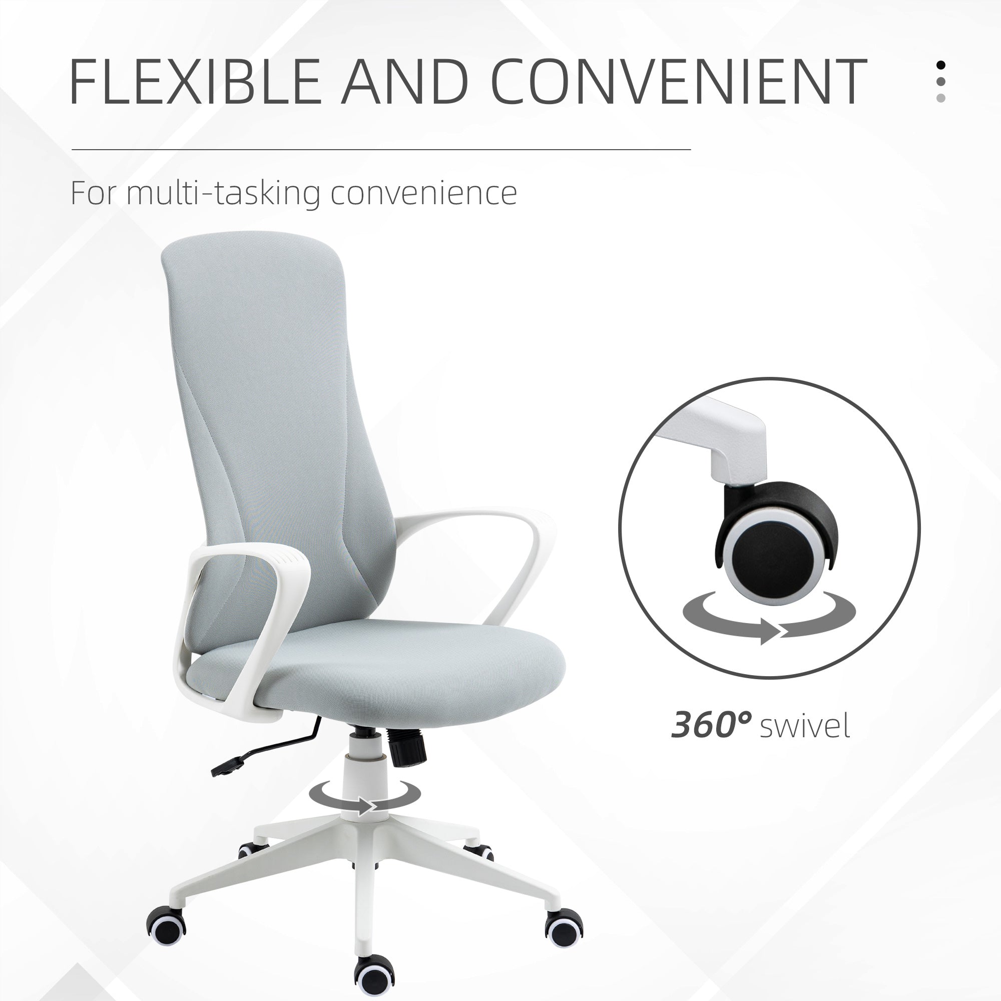 Vinsetto High Back Office Chair, Fabric Desk Chair with Armrests, Adjustable Height, Swivel Wheels, Light Grey - North Peak Garden Furniture