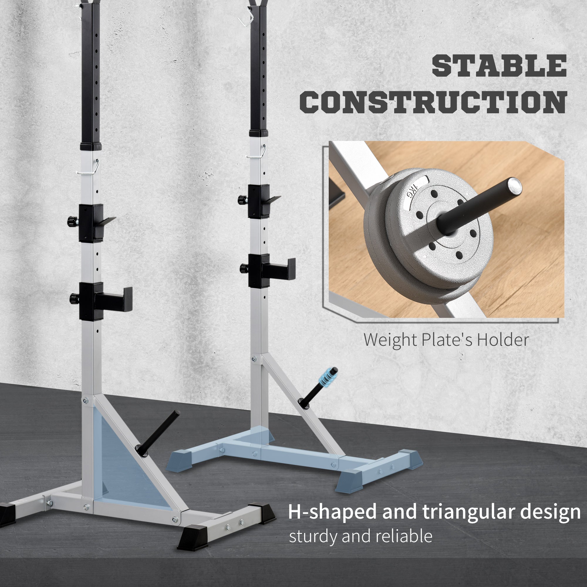 HOMCOM Weights Bar Barbell Rack Squat Stand Adjustable Portable Weight Lifting Max Load 200kg, Suitable For Home Gym Training Work Out