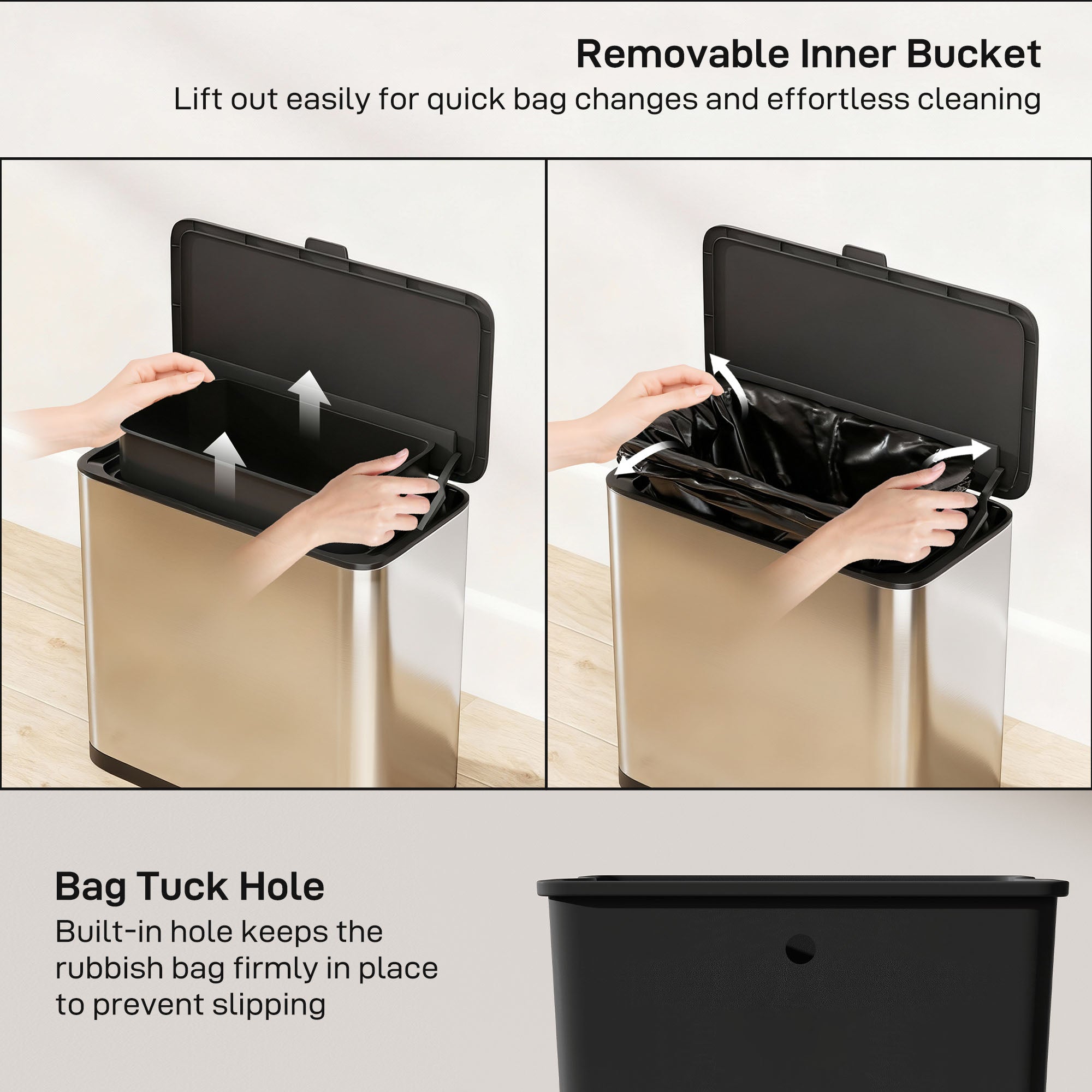 HOMCOM 8L Hanging Kitchen Bin, Rubbish bin with Lid and Removable Inner Bucket for Under Cabinet Door, Under Sink, Office