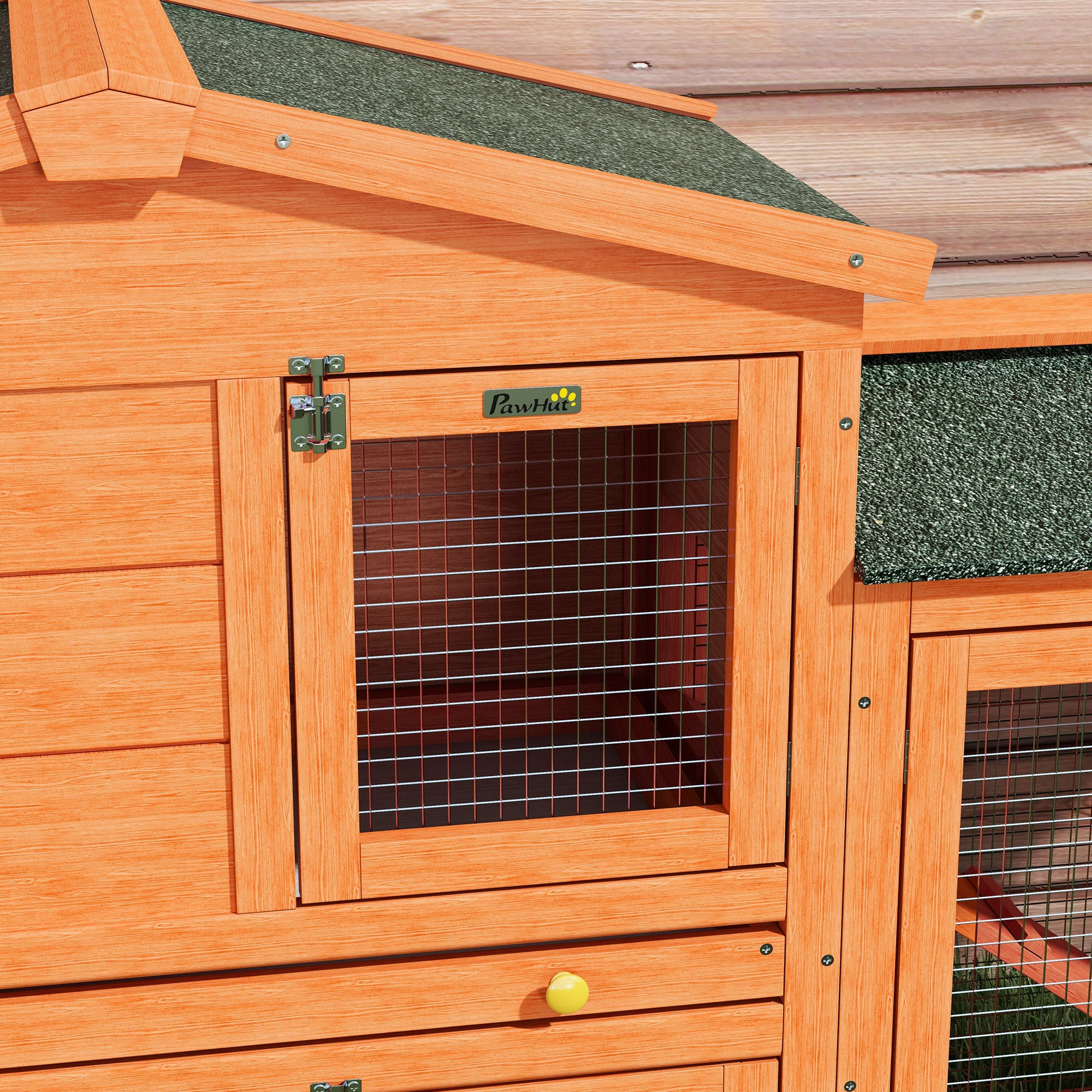 PawHut Two-Tier Rabbit Hutch with Run, Ramp, Slide-Out Tray, for Garden - Orange - North Peak Garden Furniture