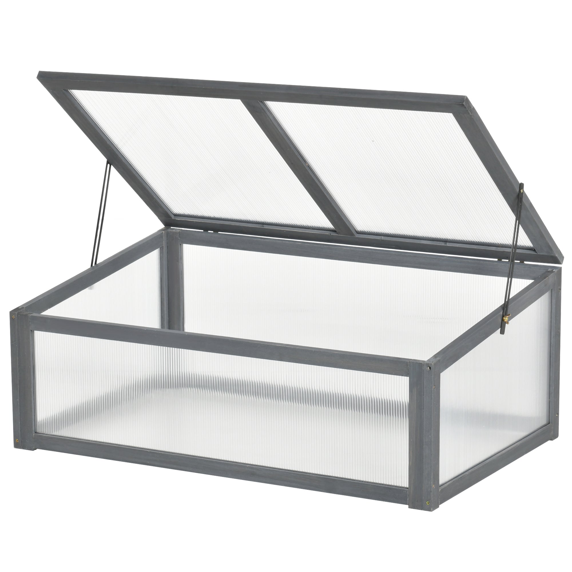Outsunny Wooden Cold Frame, Small Polycarbonate Greenhouse for Plants with Openable & Tilted Top Cover, Grey, 100 x 65 x 40cm - North Peak Garden Furniture