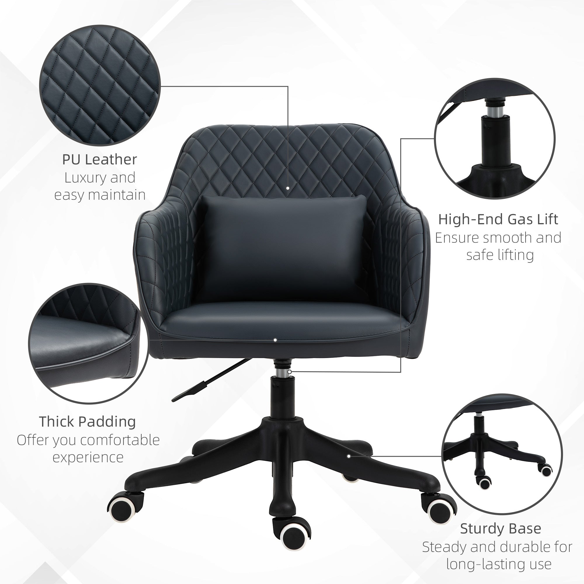 Vinsetto Velvet Office Chair, Desk Chair, Makeup Vanity Chair with Massage Lumbar Pillow and Rolling Wheels for Bedroom and Home, Deep Blue - North Peak Garden Furniture