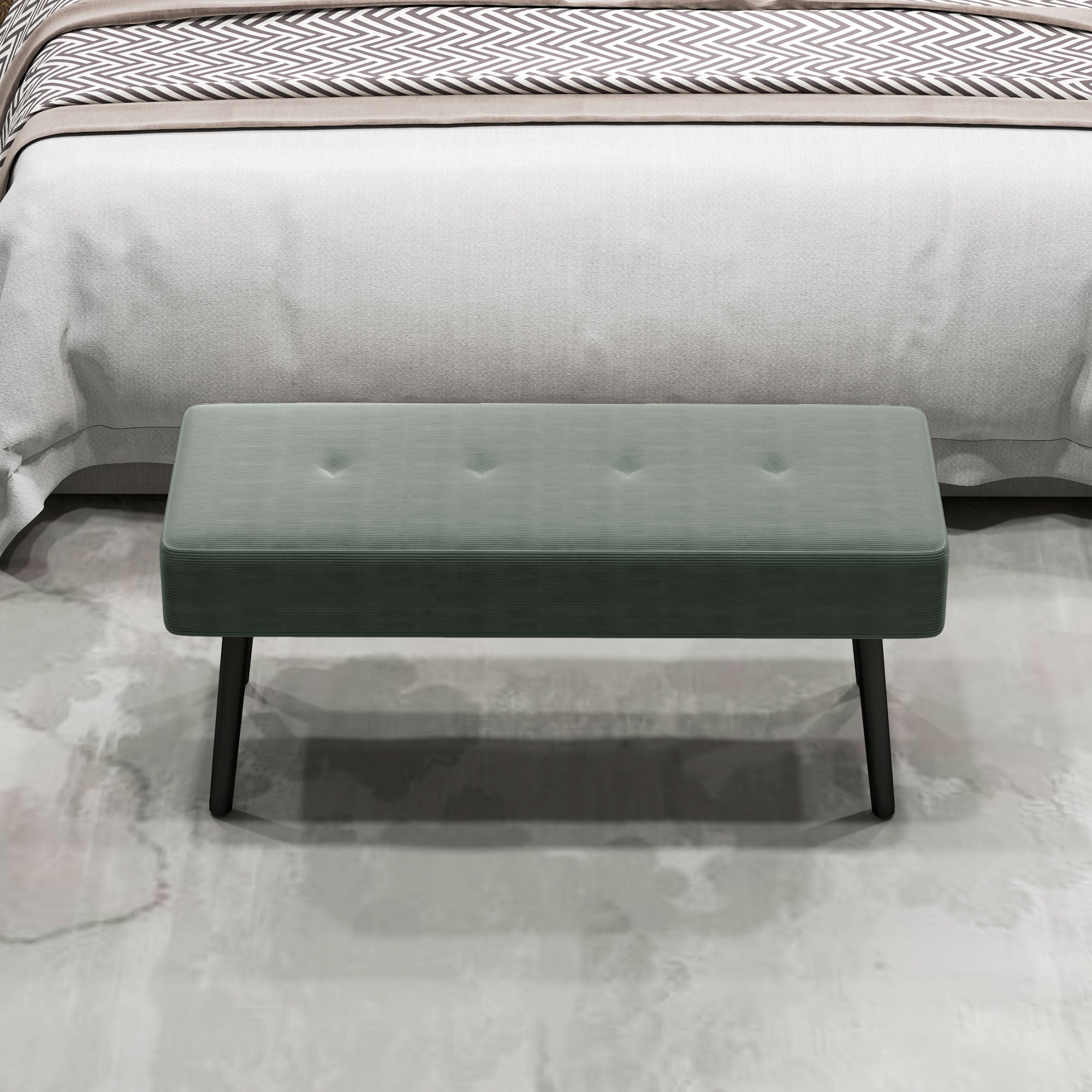 HOMCOM End of Bed Bench, Corduroy Bedroom Bench with Thick Padding and Steel Legs, Tufted Window Seat for Entryway, Living Room, Green - North Peak Garden Furniture