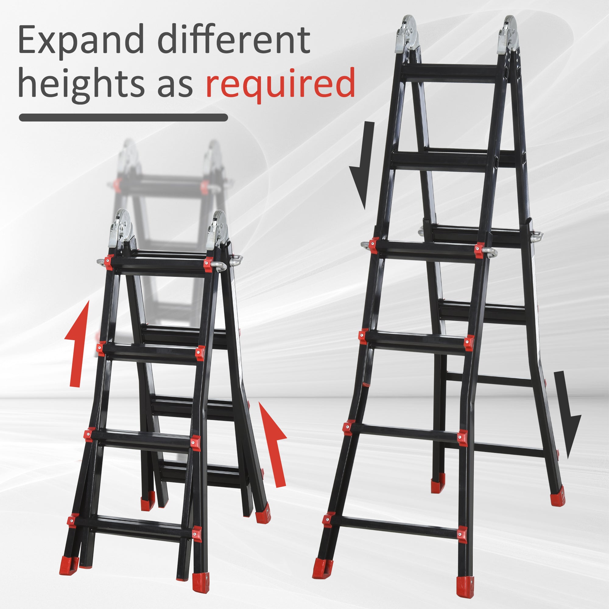 HOMCOM 4M Aluminium Duo Ladder Telescopic Herringbone Changeable Multi-Purpose w/ Non-Slip Steps Climbing DIY Platform Portable Workshop House Garden