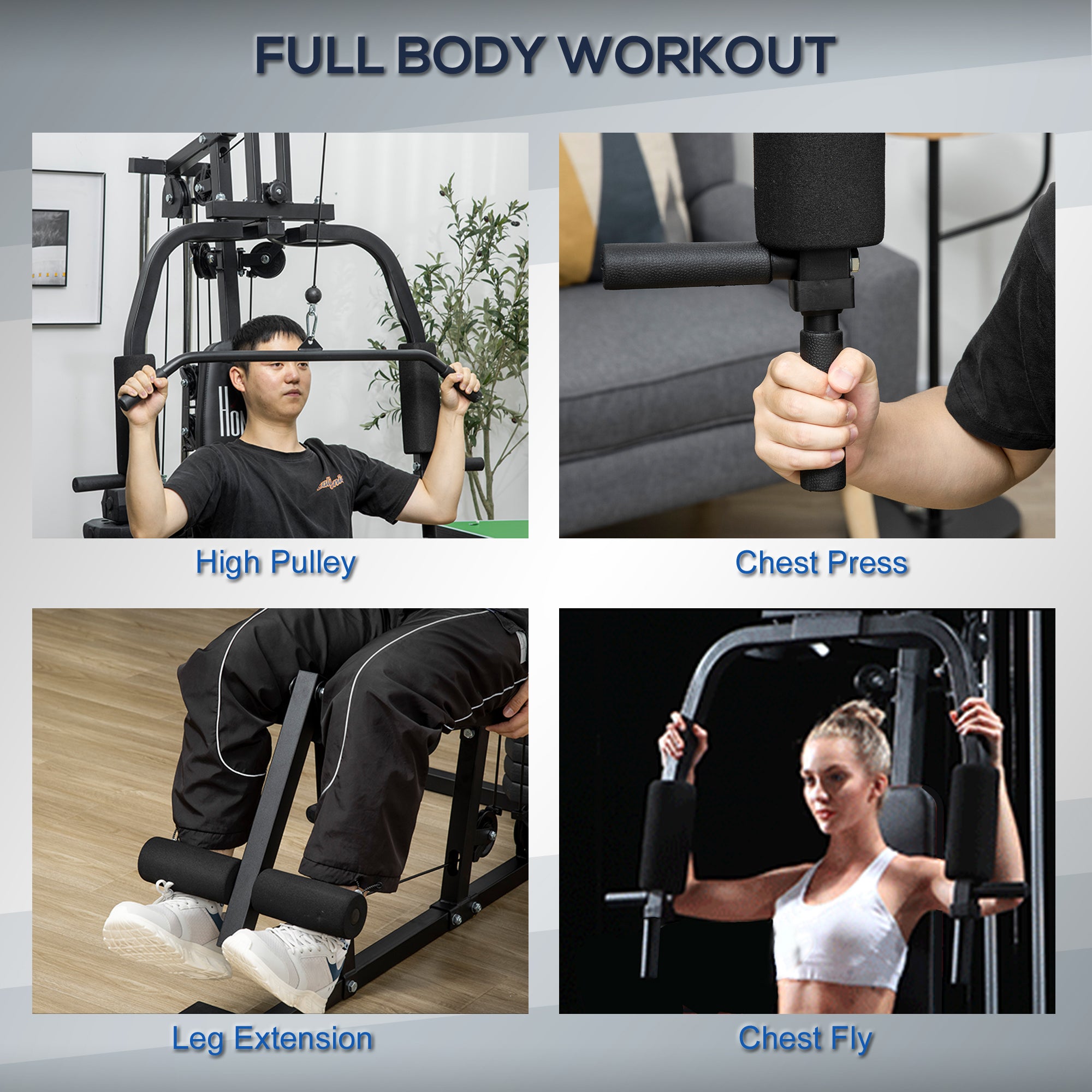 HOMCOM Multifunction Home Gym Machine, with 45kg Weight Stacks, for Strength Training