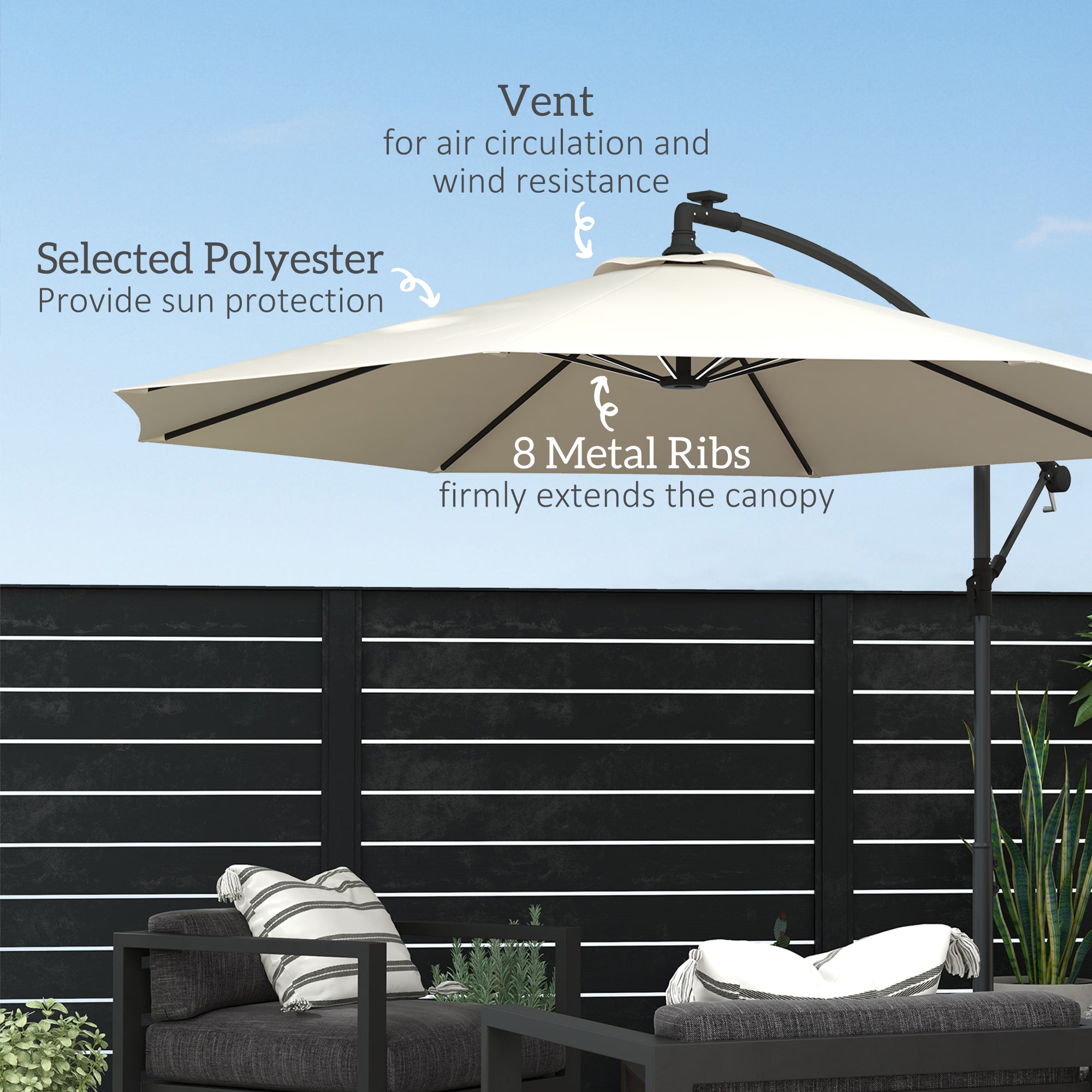 Outsunny 3m Solar LED Light Offset Cantilever Parasol - Beige - North Peak Garden Furniture