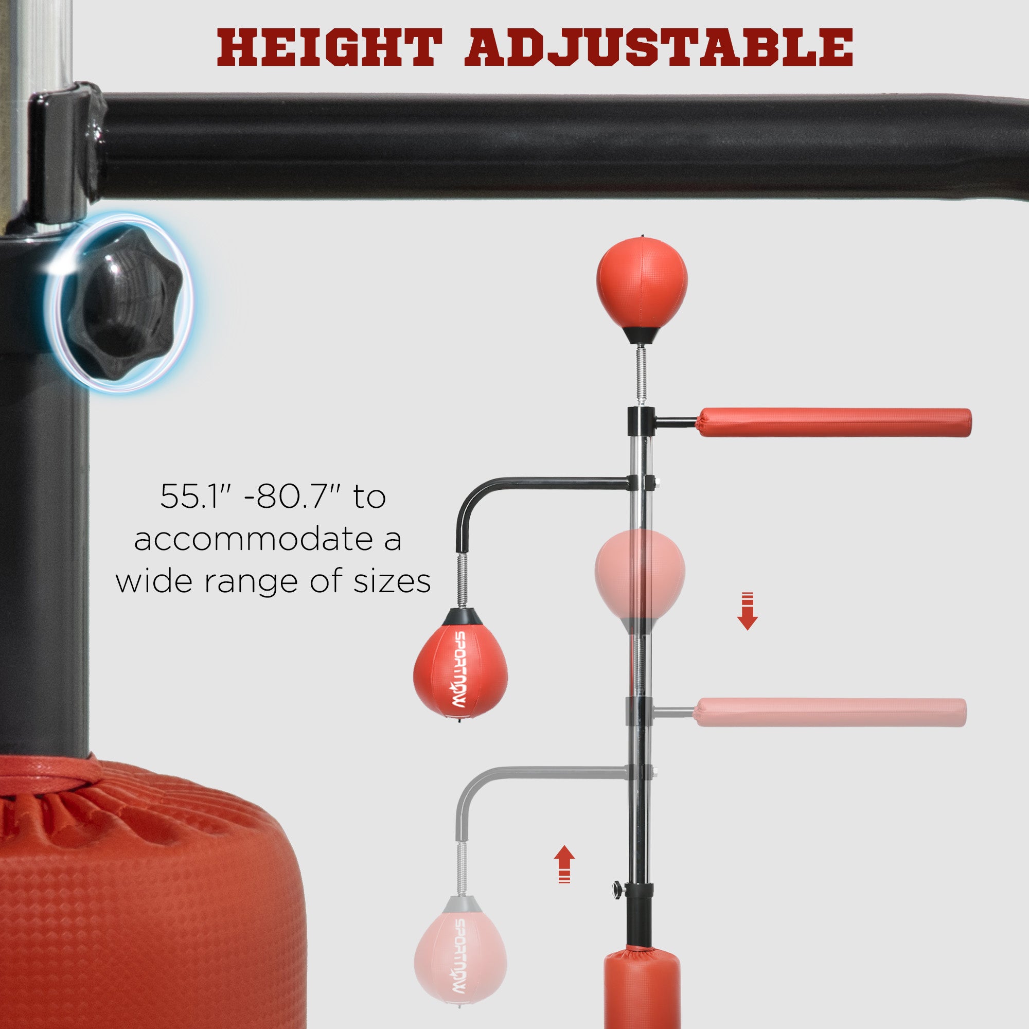 SPORTNOW Boxing Bag, Freestanding Punching Bag, with Reflex Bar, Speed Balls, Red - North Peak Garden Furniture
