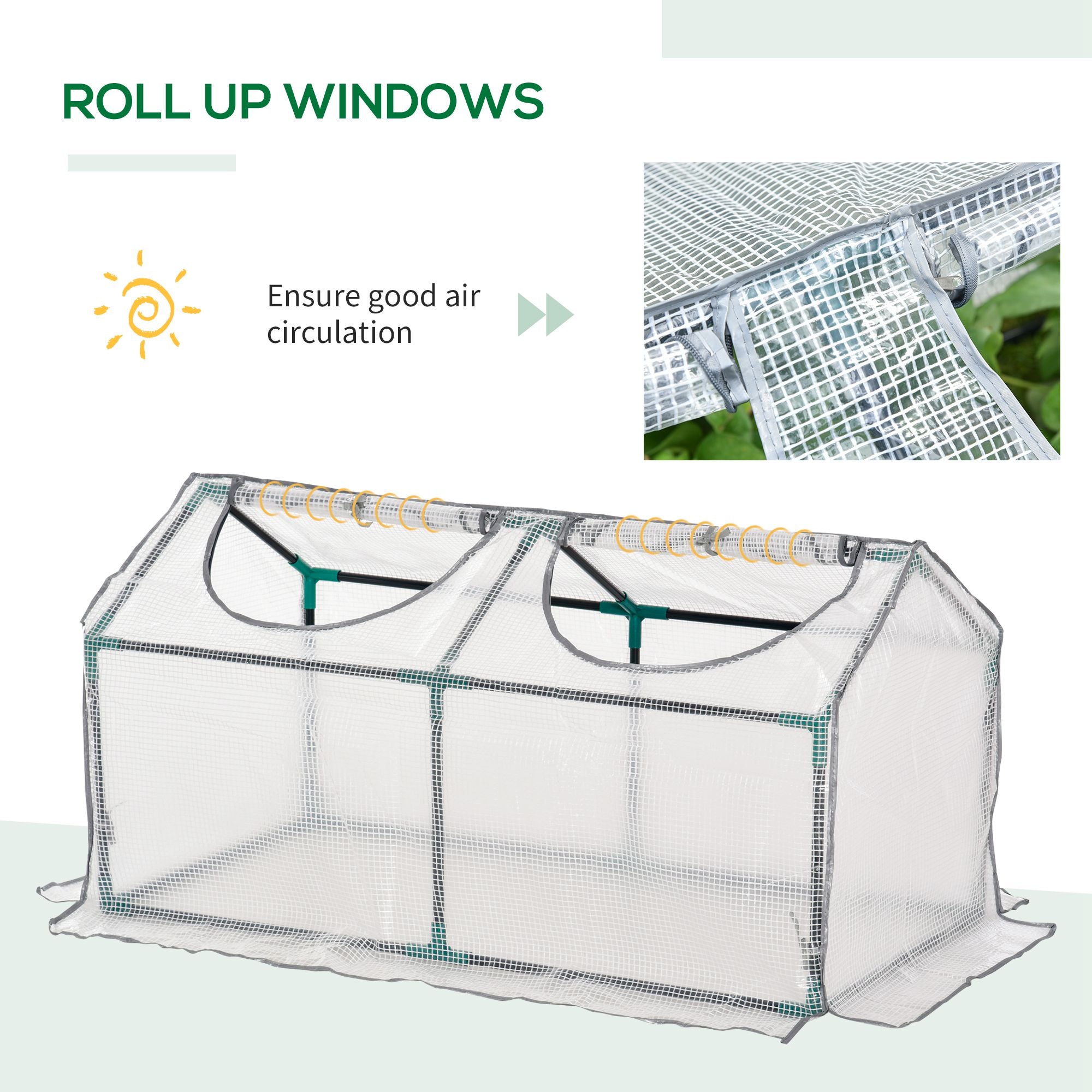 Outsunny Mini Greenhouse Portable Flower Planter Tomato Vegetable House for Garden Backyard with Zipper 120 x 60 x 60 cm, White - North Peak Garden Furniture