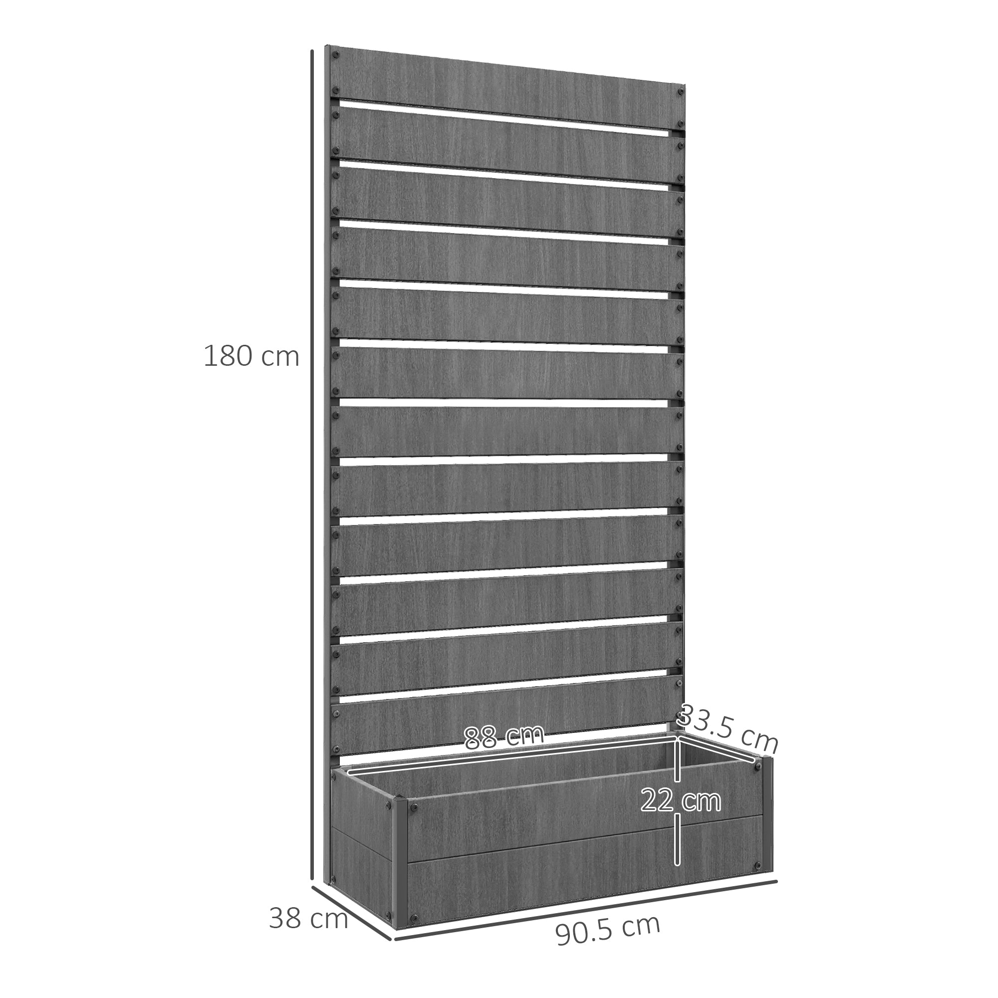 Outsunny Raised Bed for Garden, Planter with Trellis for Climbing Plants, Vines, Planter Box with Drainage Gap, Dark Grey