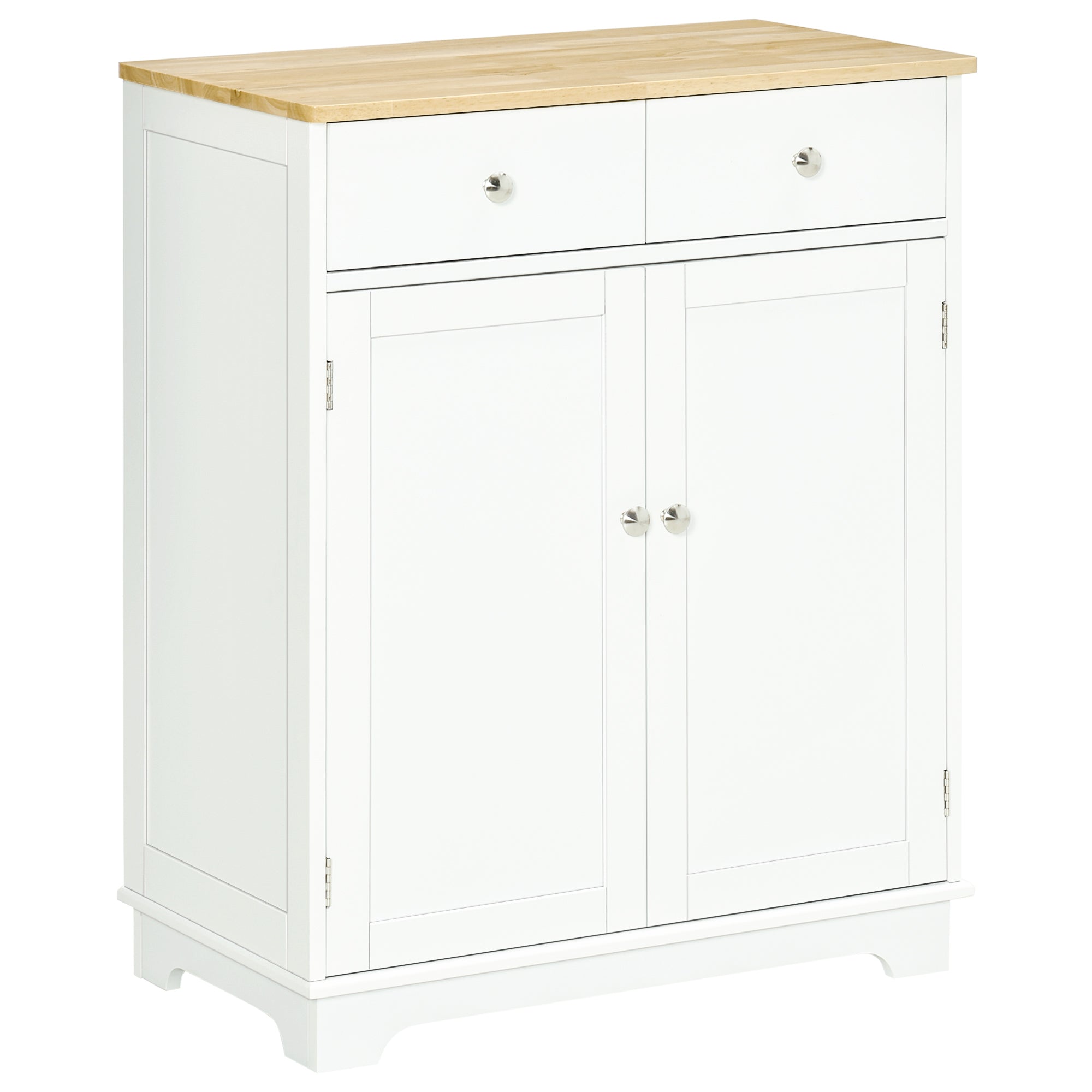 HOMCOM Kitchen Floor Cabinet Side Storage Cupboard Multi-use Sideboard Table with Solid Wood Top, Adjustable Shelf,Drawer for Dining Room, Living Room,Hallway - North Peak Garden Furniture