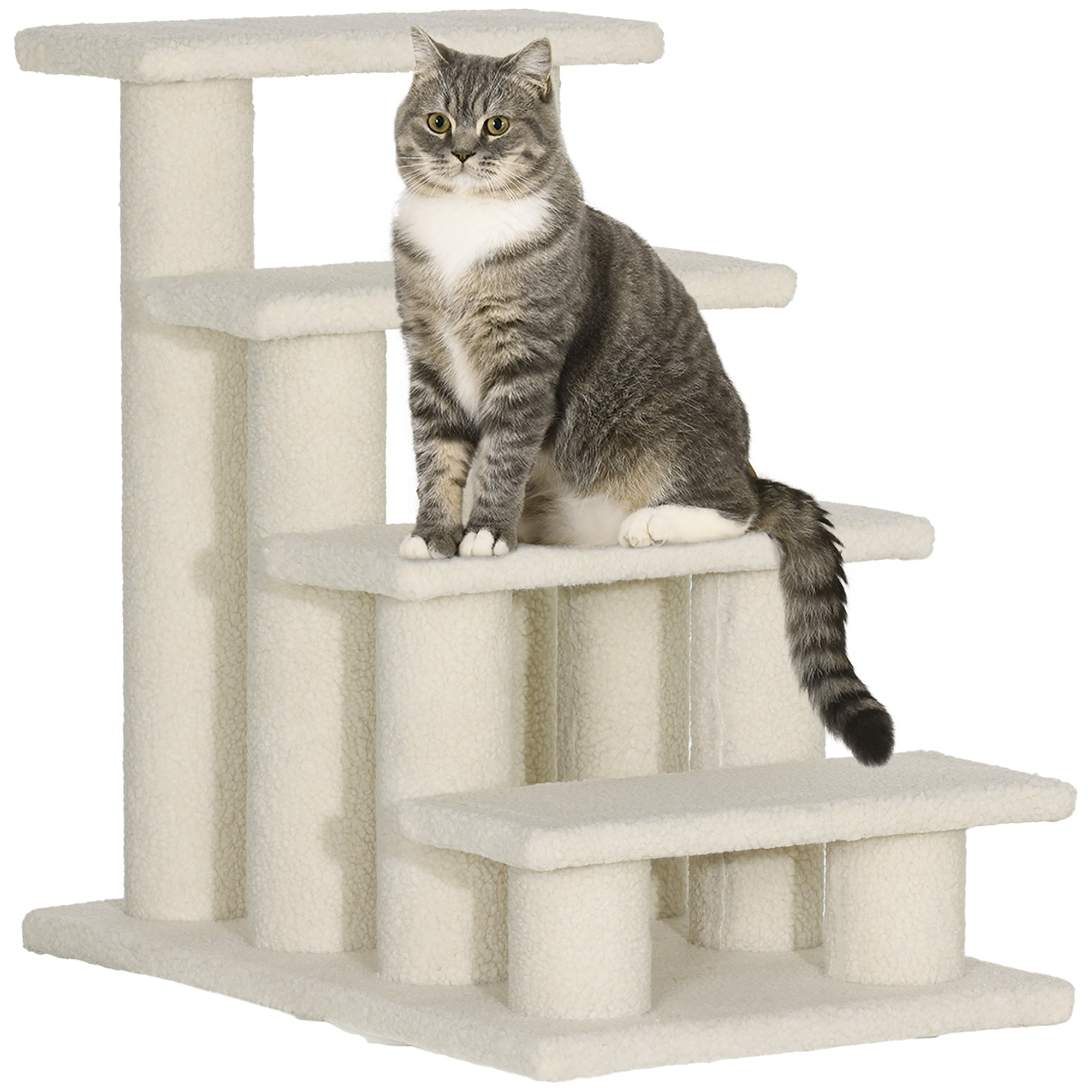 PawHut Dog Steps for Bed 4 Step Pet Stairs for Sofa Dog Cat Climb Ladder 63x43x60 cm Light Brown - North Peak Garden Furniture