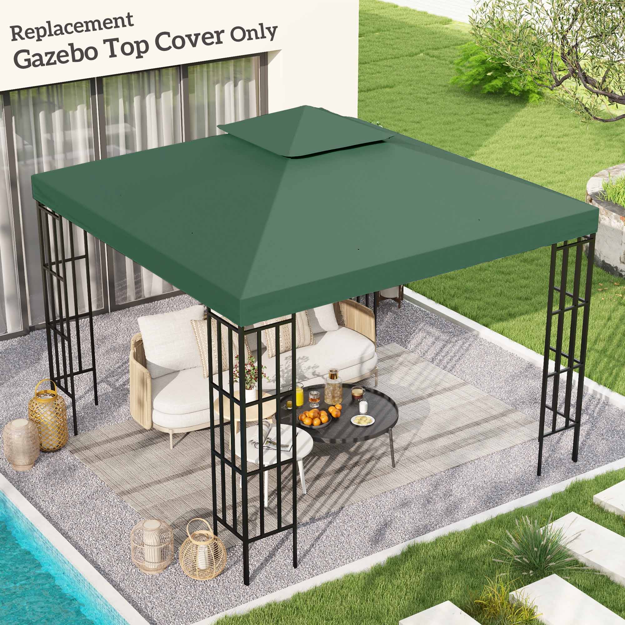 Outsunny 3(m) Gazebo Top Cover Double Tier Canopy Replacement Pavilion Roof Dark Green