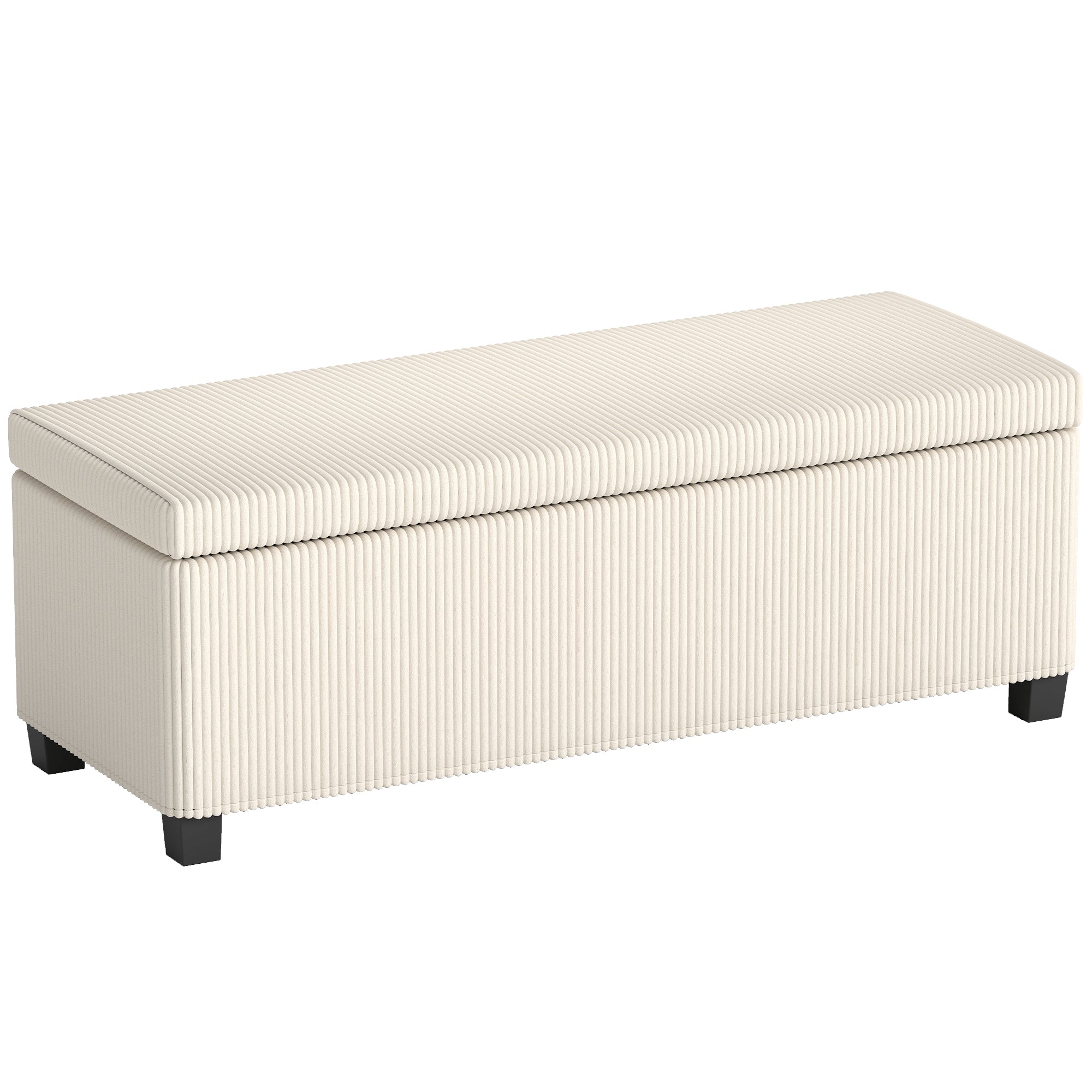 HOMCOM Storage Ottoman Bench, Corduroy Storage Chest Box with Wooden Legs, 112cm Bed End Bench for Living Room, Bedroom, Entryway, Hallway, Beige