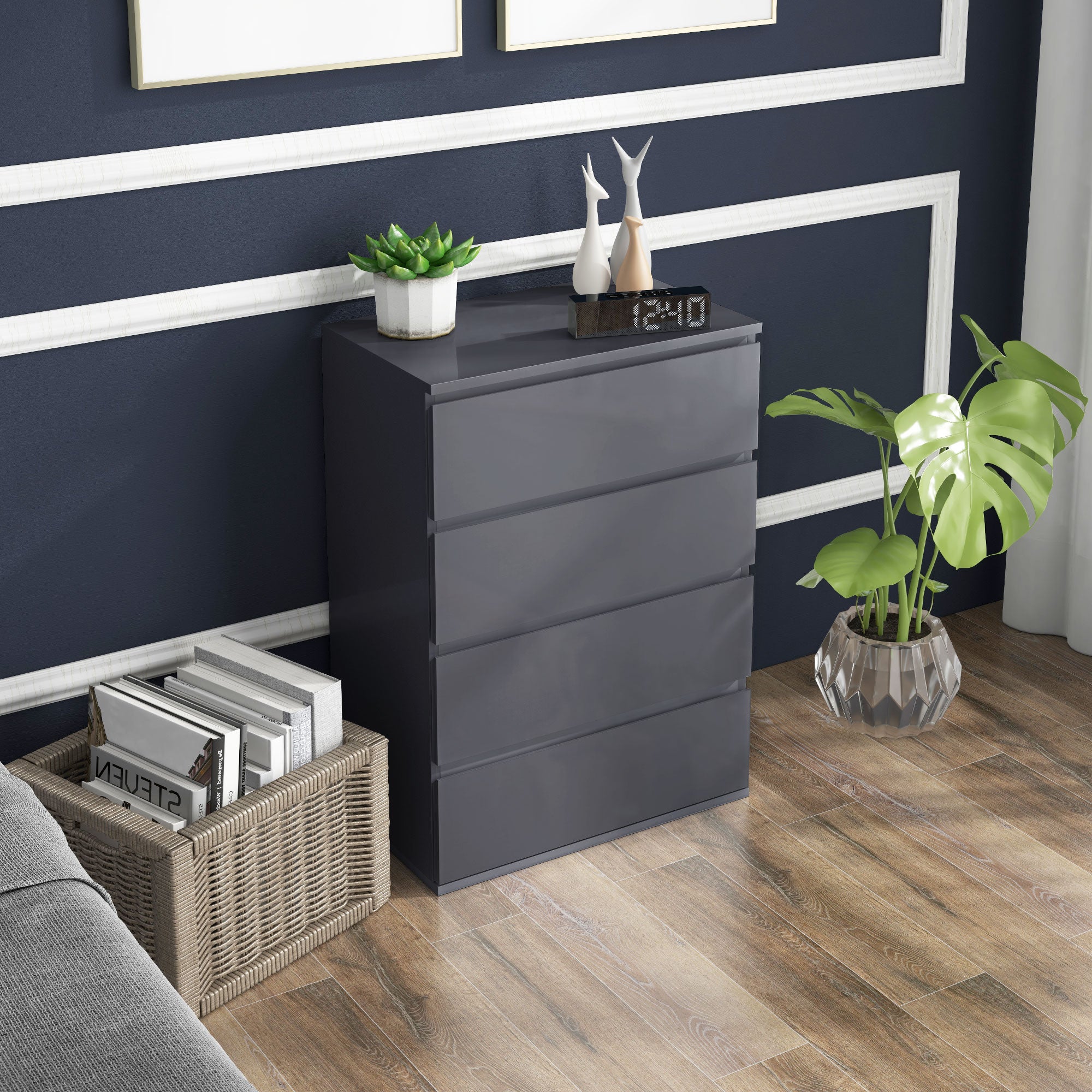 HOMCOM High Gloss Chest of Drawers, 4-Drawer Storage Cabinets, Modern Dresser, Storage Drawer Unit for Bedroom - North Peak Garden Furniture
