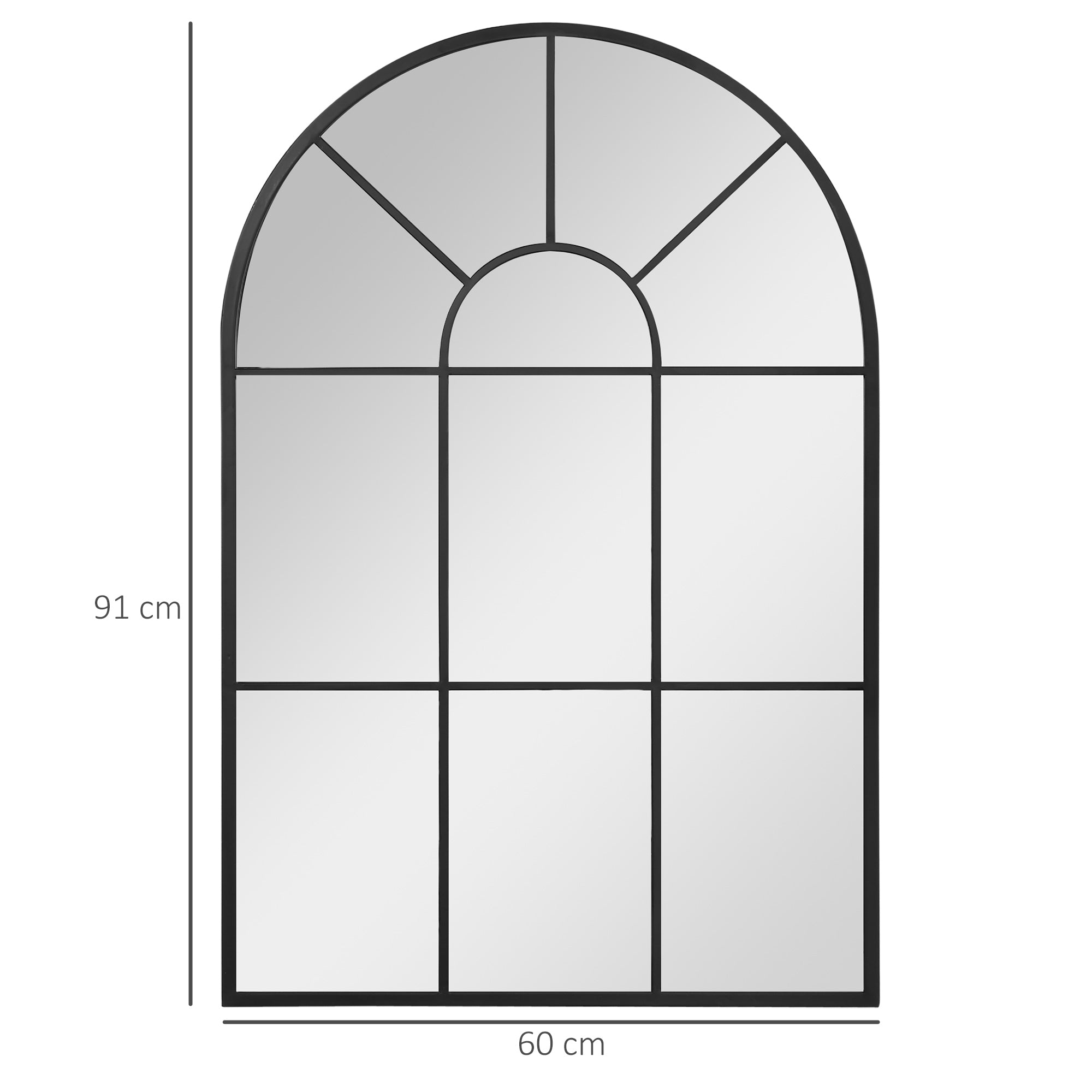 HOMCOM Modern Arched Wall Mirror, 91 x 60 cm Window Mirrors for Living Room, Bedroom, Black - North Peak Garden Furniture