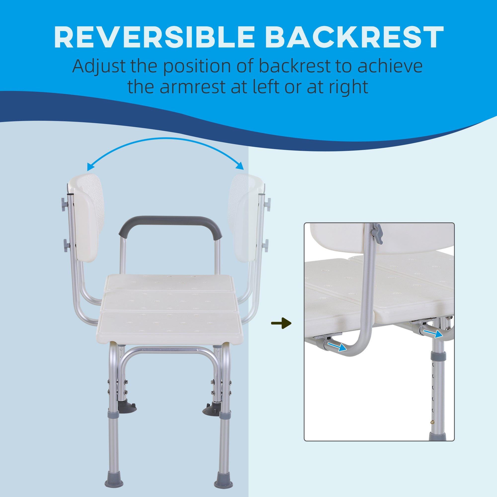 HOMCOM Height Adjustable Shower Chair, Non Slip Bath Transfer Bench for Elderly, Disabled with Armrest and Backrest, 300 lbs Capacity, White - North Peak Garden Furniture