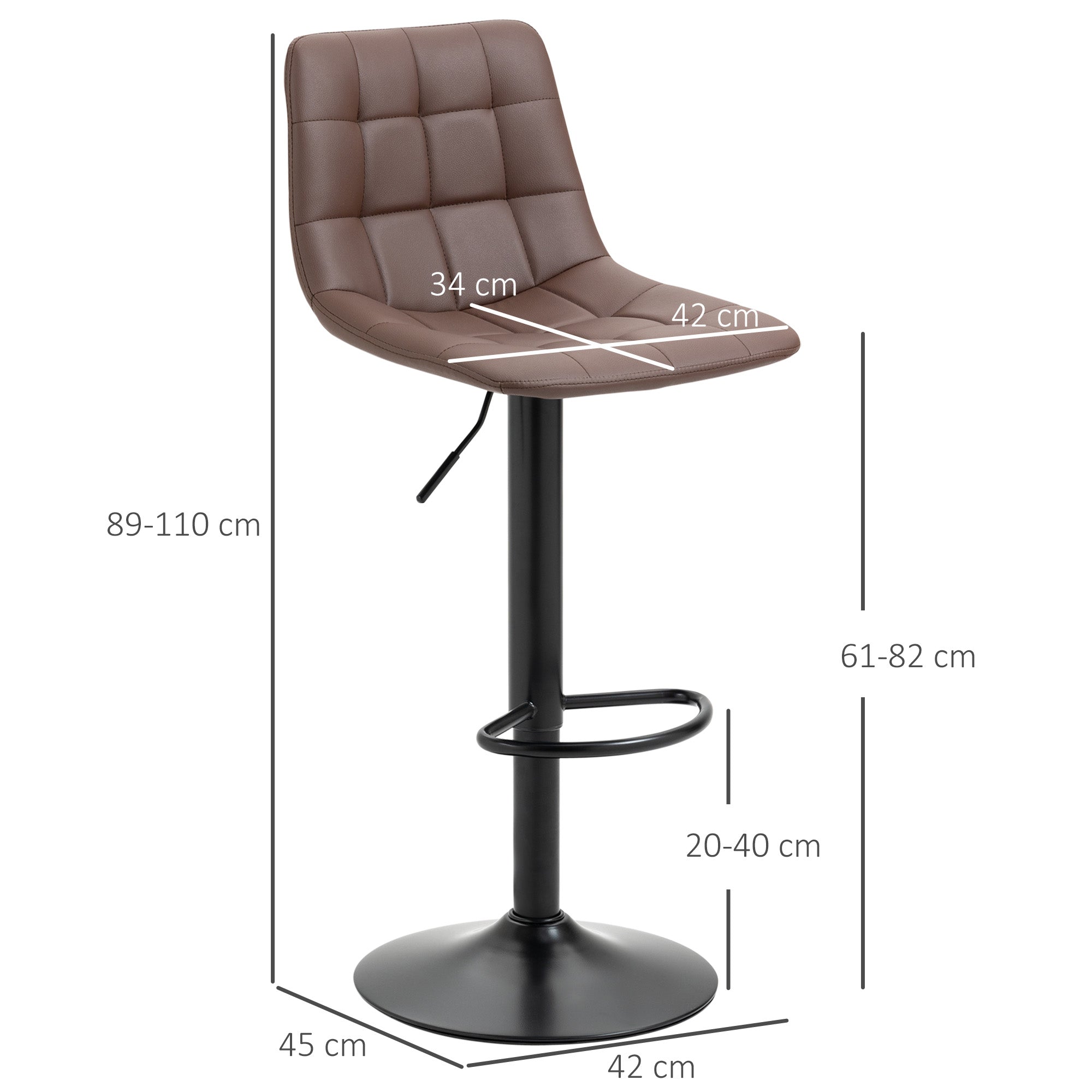 HOMCOM Adjustable Bar Stools Set of 2, Swivel PU Leather Upholstered Barstools with Tufted Seat and Back, Breakfast Bar Chairs for Kitchen Counter, Brown - North Peak Garden Furniture