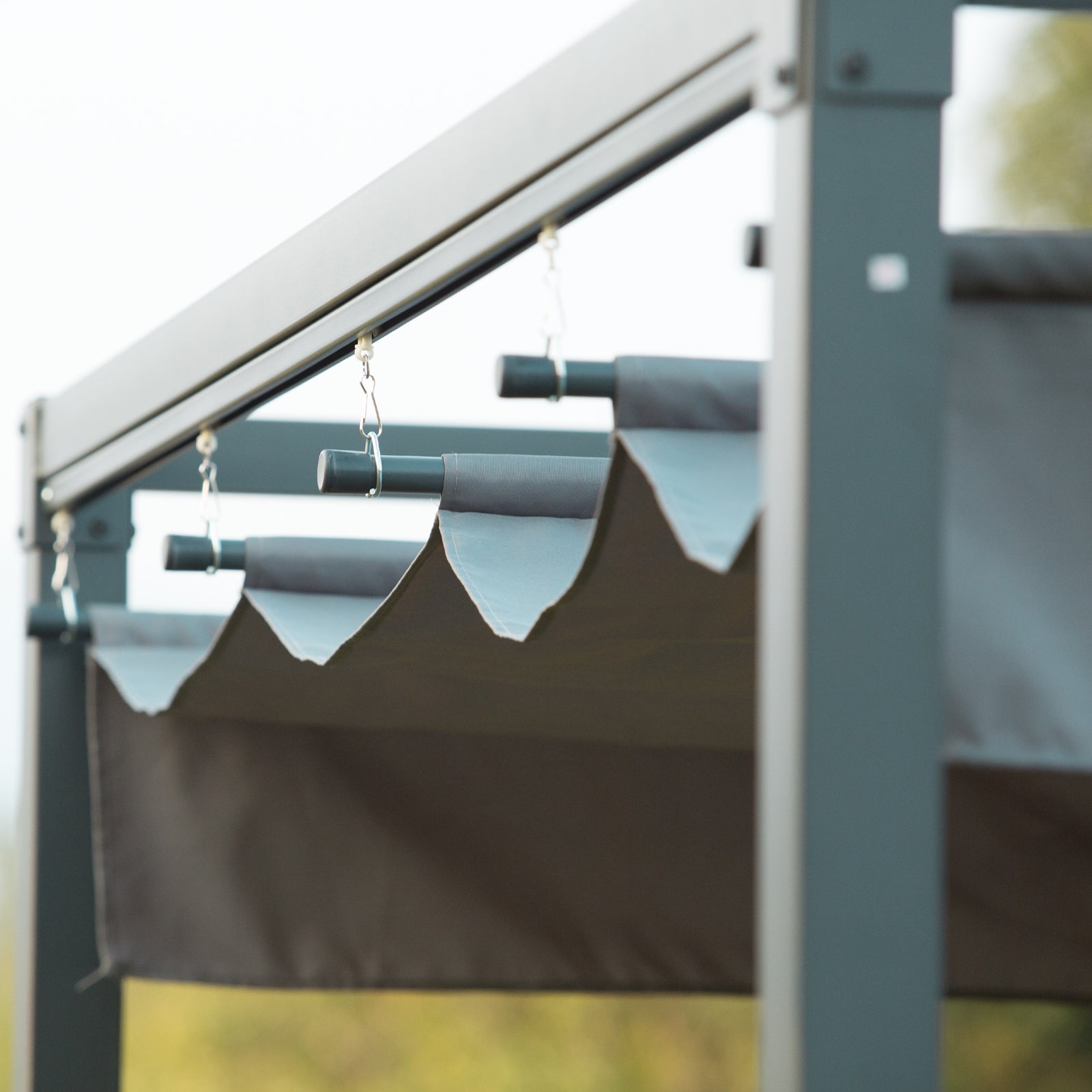 Outsunny 3 x 2m Metal Outdoor Pergola with Retractable Roof, Outdoor Gazebo Canopy Shelter with Drainage Holes for Garden, Patio, Lawn, Grey - North Peak Garden Furniture