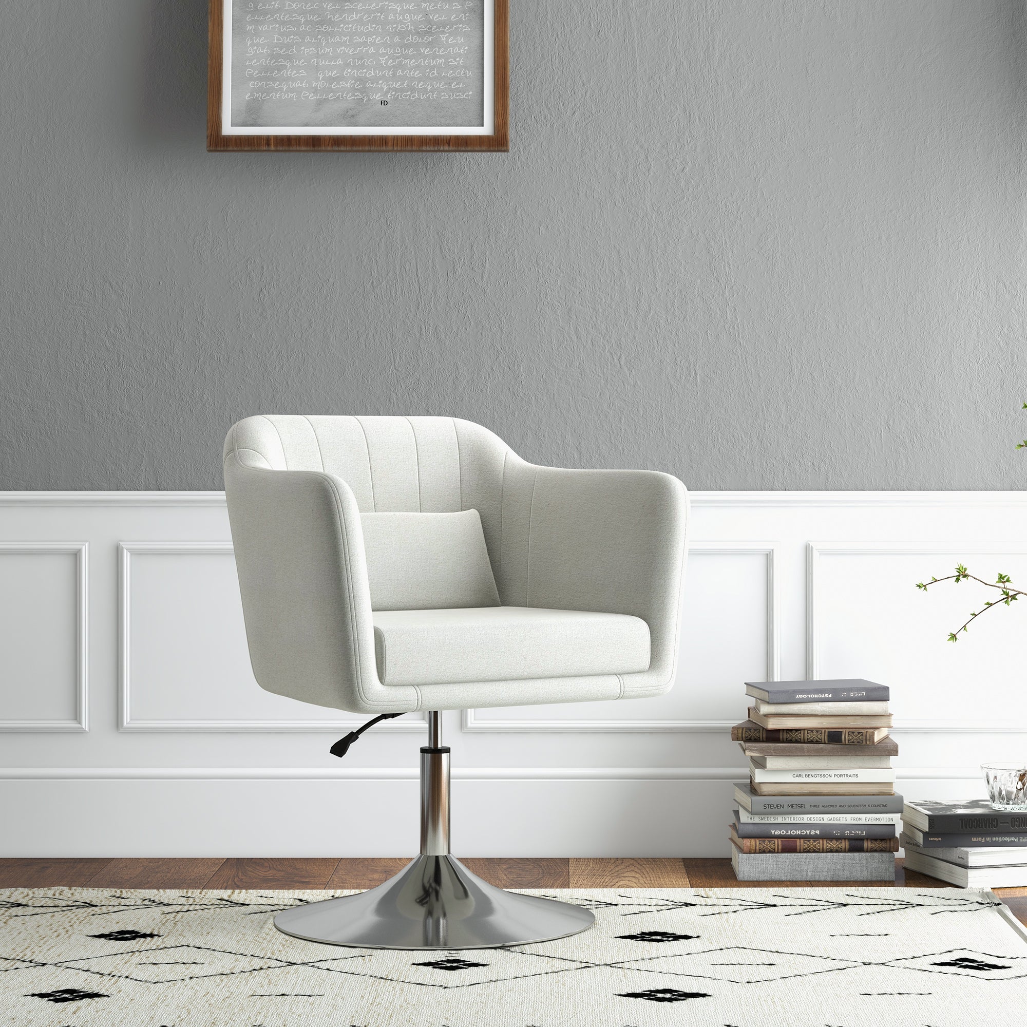 HOMCOM Modern Accent Chair with Swivel Base, Height Adjustable Arm Chair with Pillow for Living Room, Bedroom, Cream White - North Peak Garden Furniture