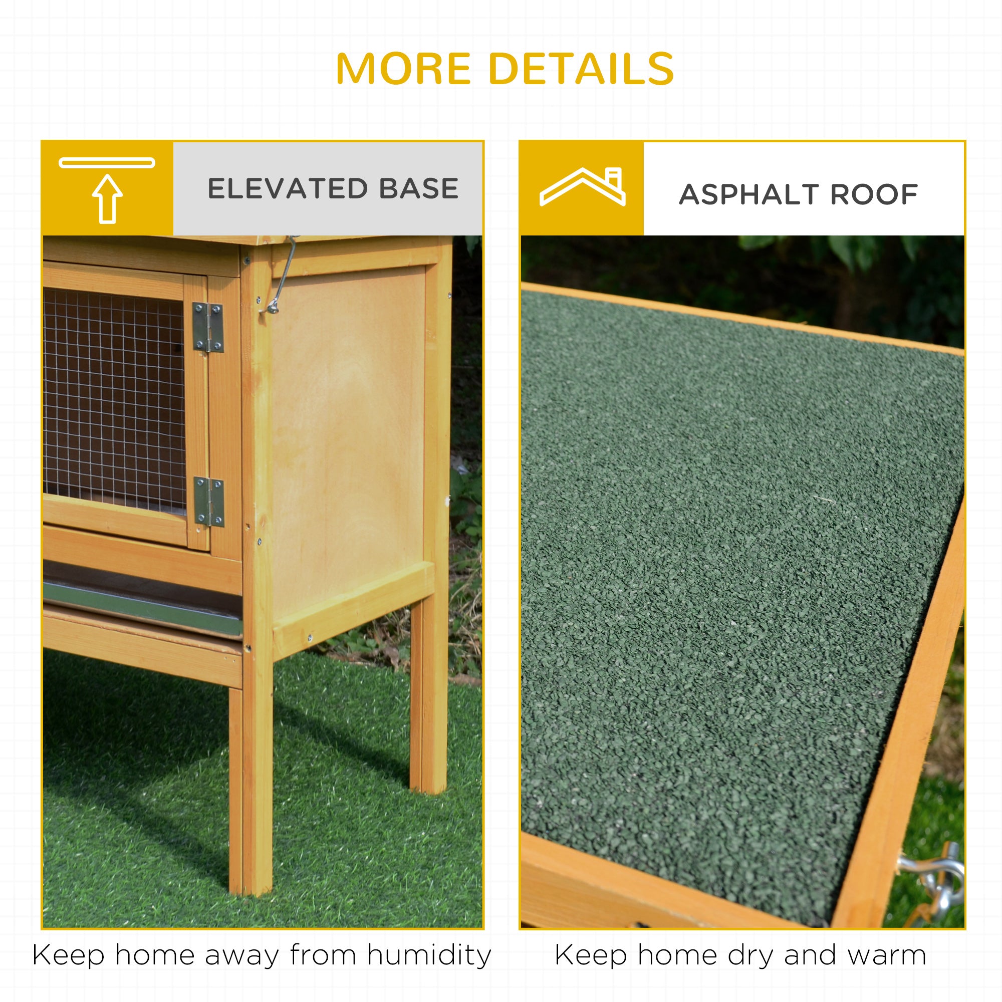 PawHut Rabbit Hutch Outdoor Guinea Pig Hutch House Small Animal Bunny Cage w/ Openable Roof, 115 x 44 x 65 cm - North Peak Garden Furniture