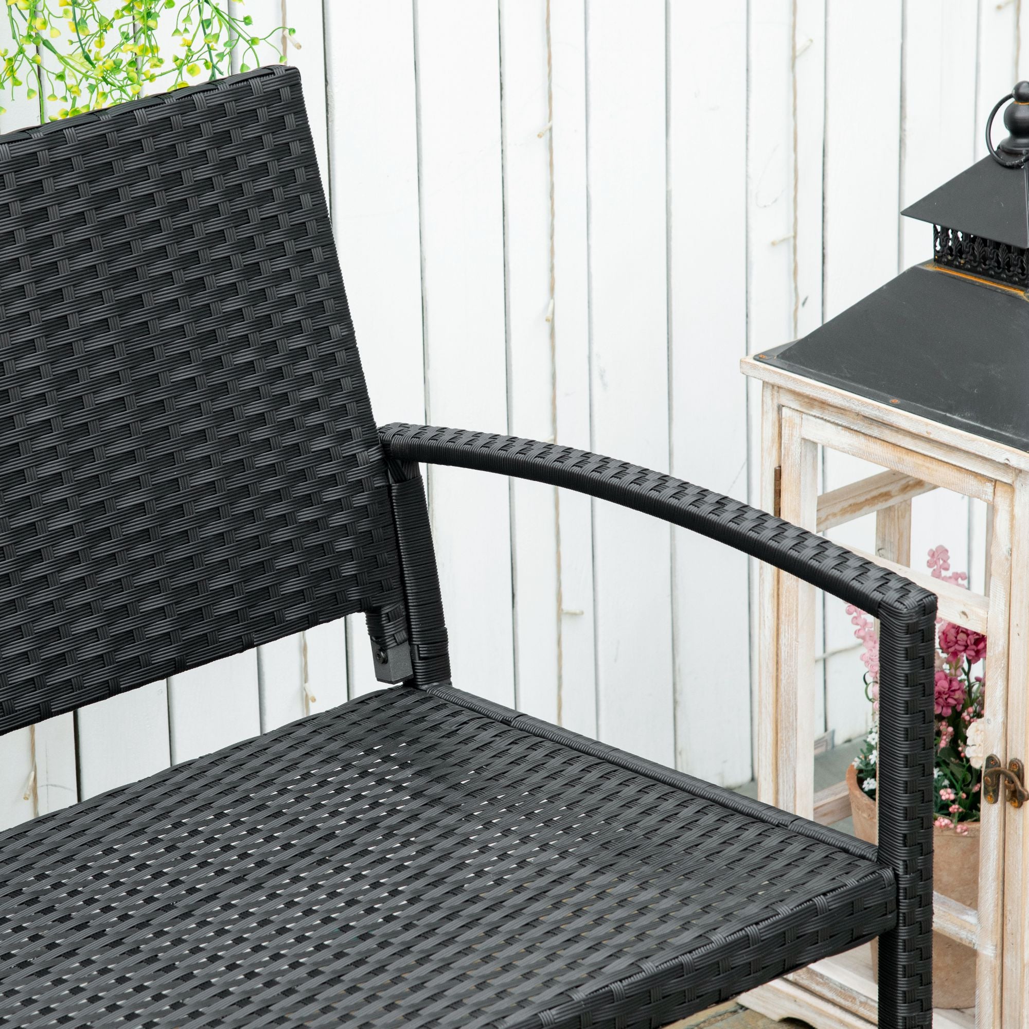 Outsunny Patio Rattan 2 Seater Garden Bench Wicker Weave Love Seater Armchair Furniture Outdoor Garden Conservatory Chair Black - North Peak Garden Furniture