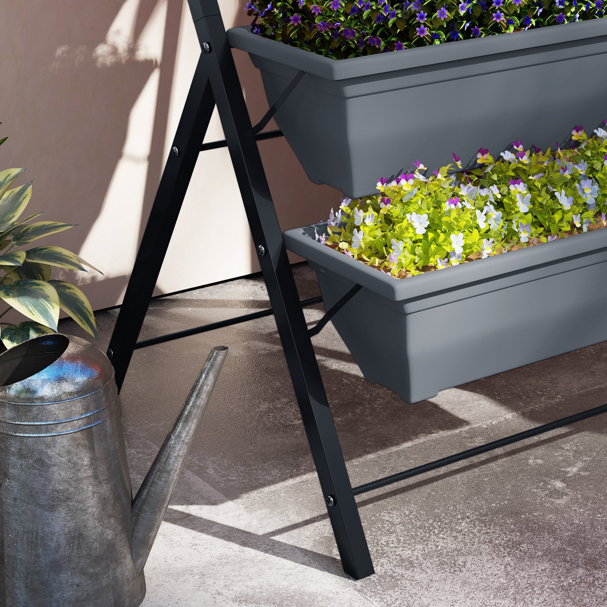 Outsunny 5-Tier Raised Garden Bed, Vertical Ladder Plant Stand with 5 Removable Boxes, Drainage Holes and Plugs, Indoor Outdoor Elevated Flower Herb Growing Box for Garden Patio Balcony, Grey