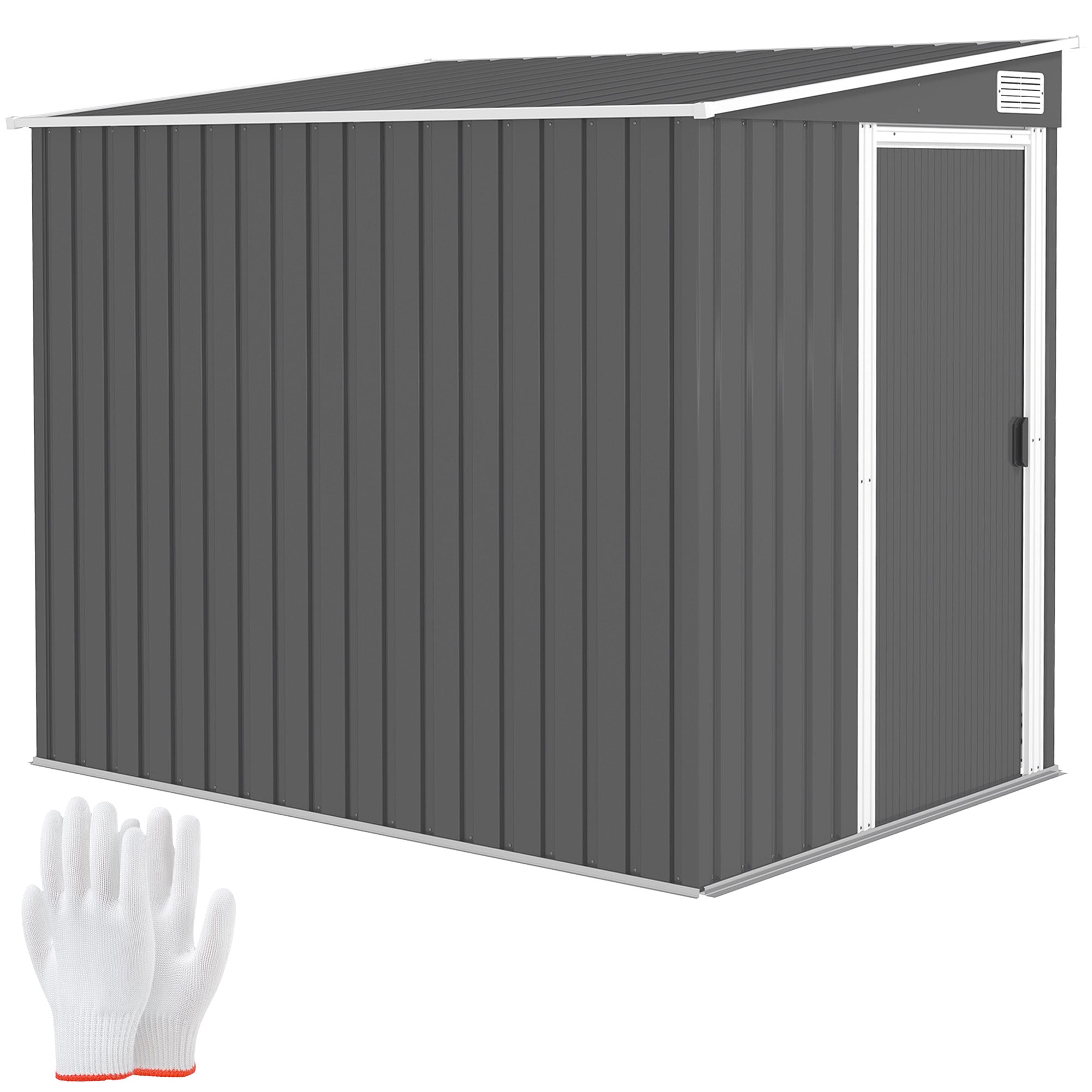 Outsunny 7 x 5ft Galvanised Metal Shed, with Sliding Door - Dark Grey - North Peak Garden Furniture