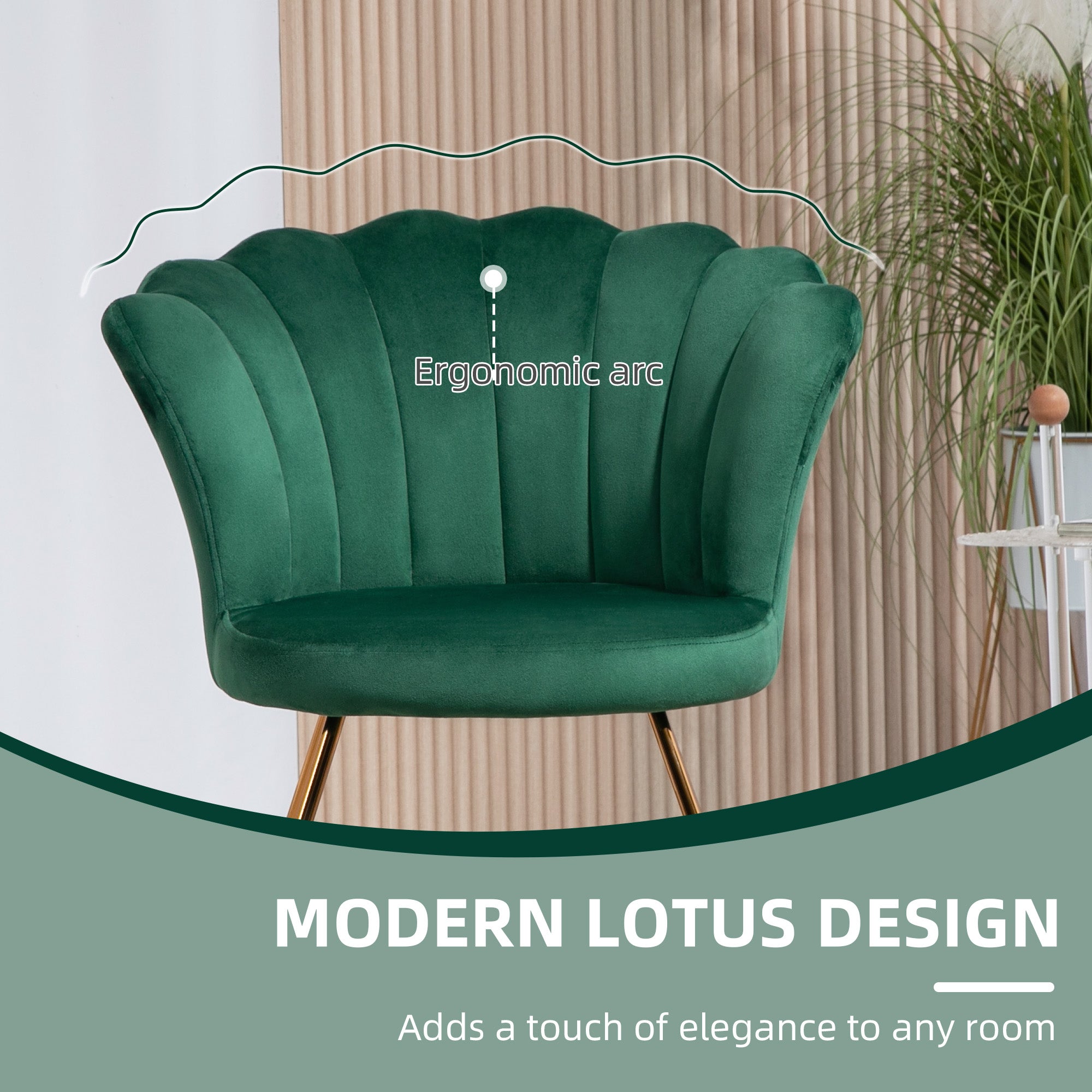 HOMCOM Velvet-Feel Lotus Petal Accent Chair - Green - North Peak Garden Furniture