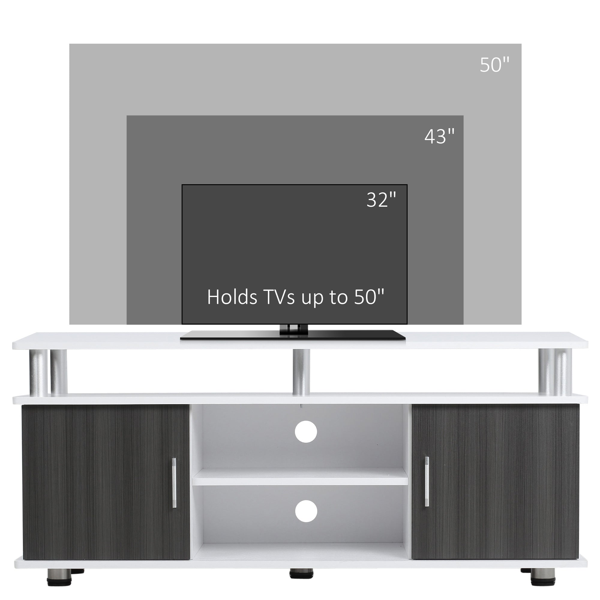 HOMCOM TV Cabinet Unit for TVs up to 50'' with Storage Shelf and Cupboards, Living Room Entertainment Center Media Console, Grey and White - North Peak Garden Furniture