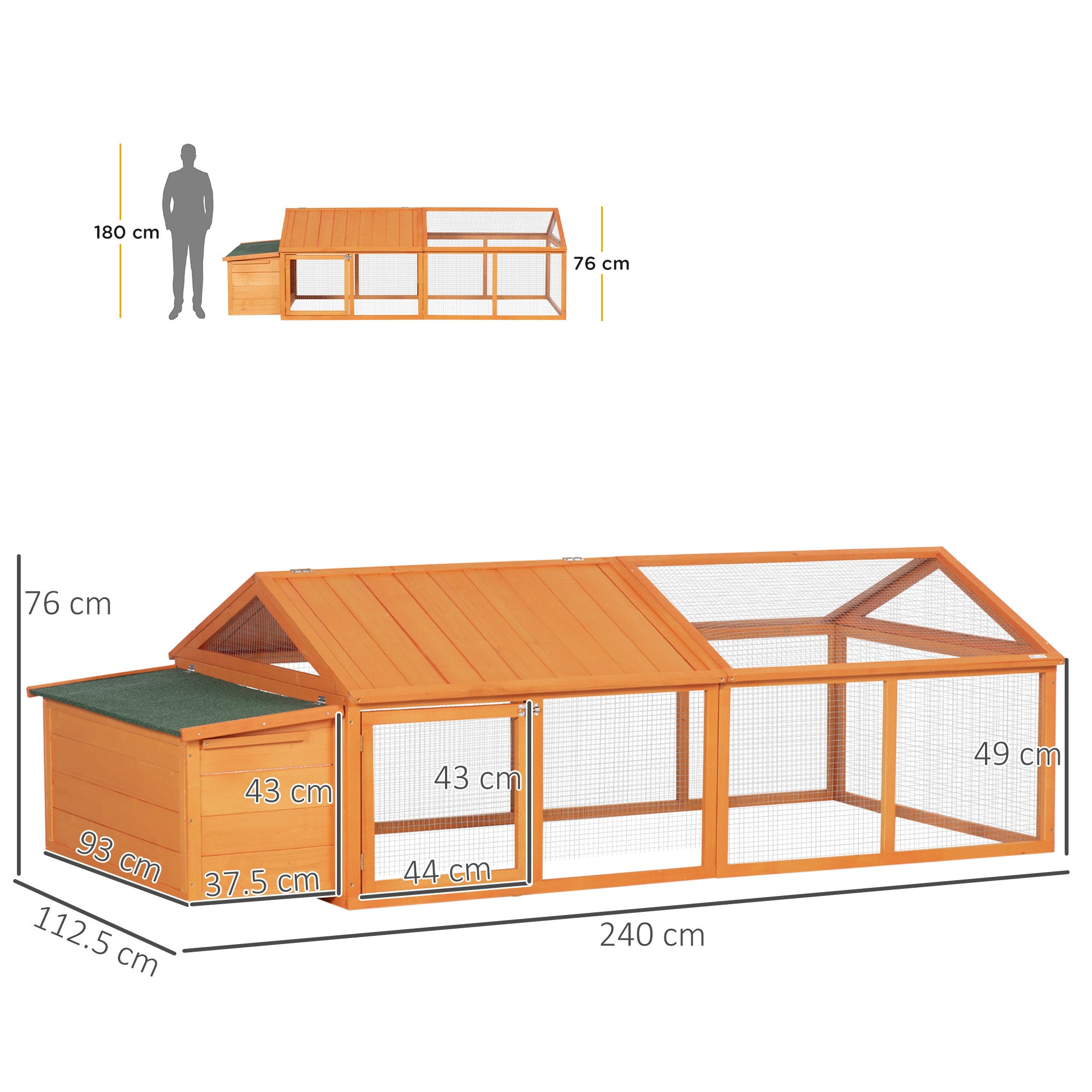 PawHut Wooden Chicken Coop with Nesting Box, Openable Roof, for 4-8 Chickens