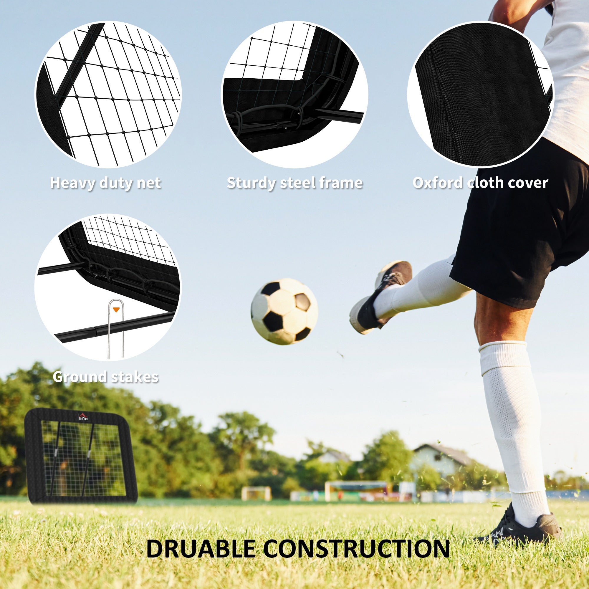 HOMCOM Football Training Net Target Goal, with Adjustable Angles - Black - North Peak Garden Furniture