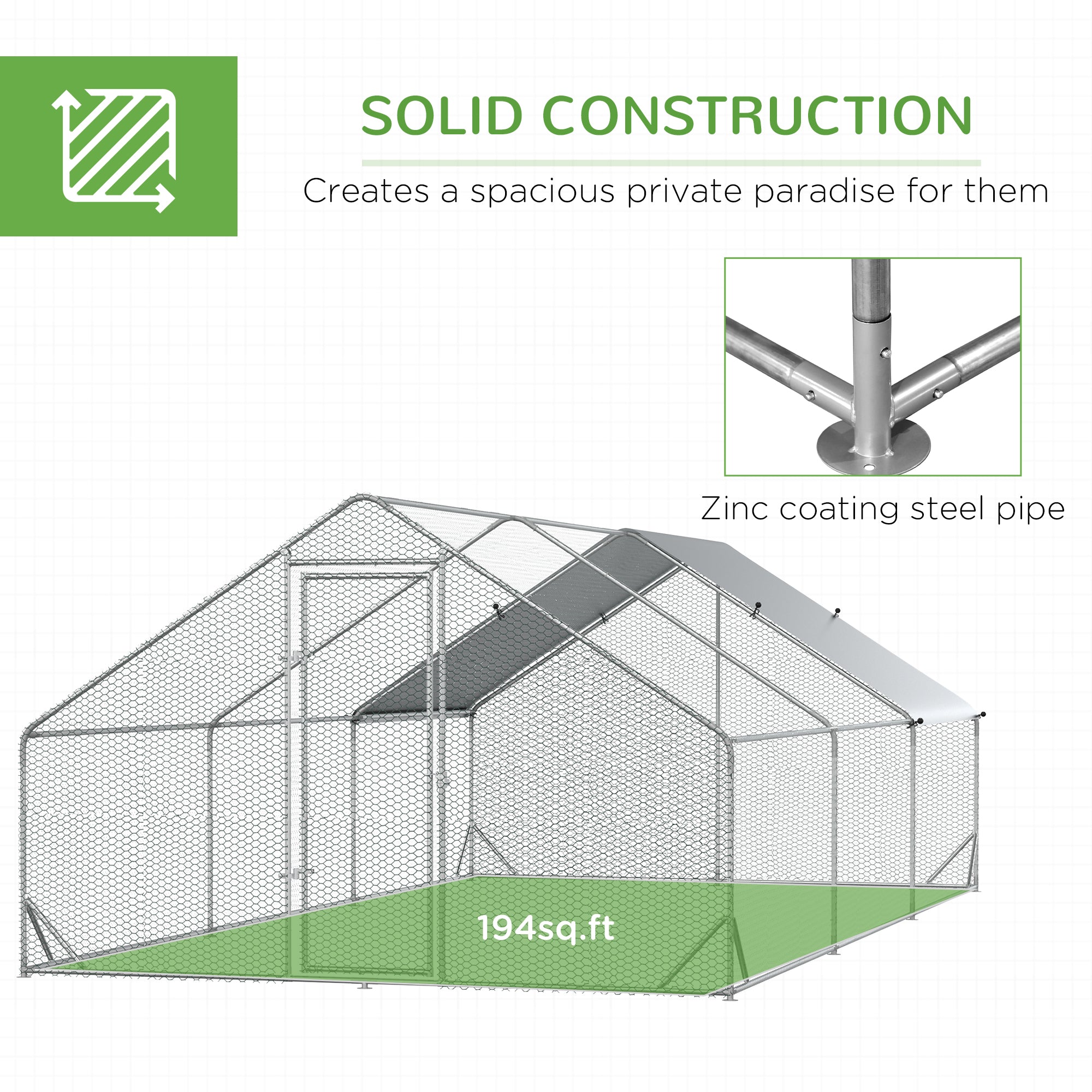PawHut Galvanised Walk In Chicken Run w/ Cover 6 x 3 x 2m Silver - North Peak Garden Furniture
