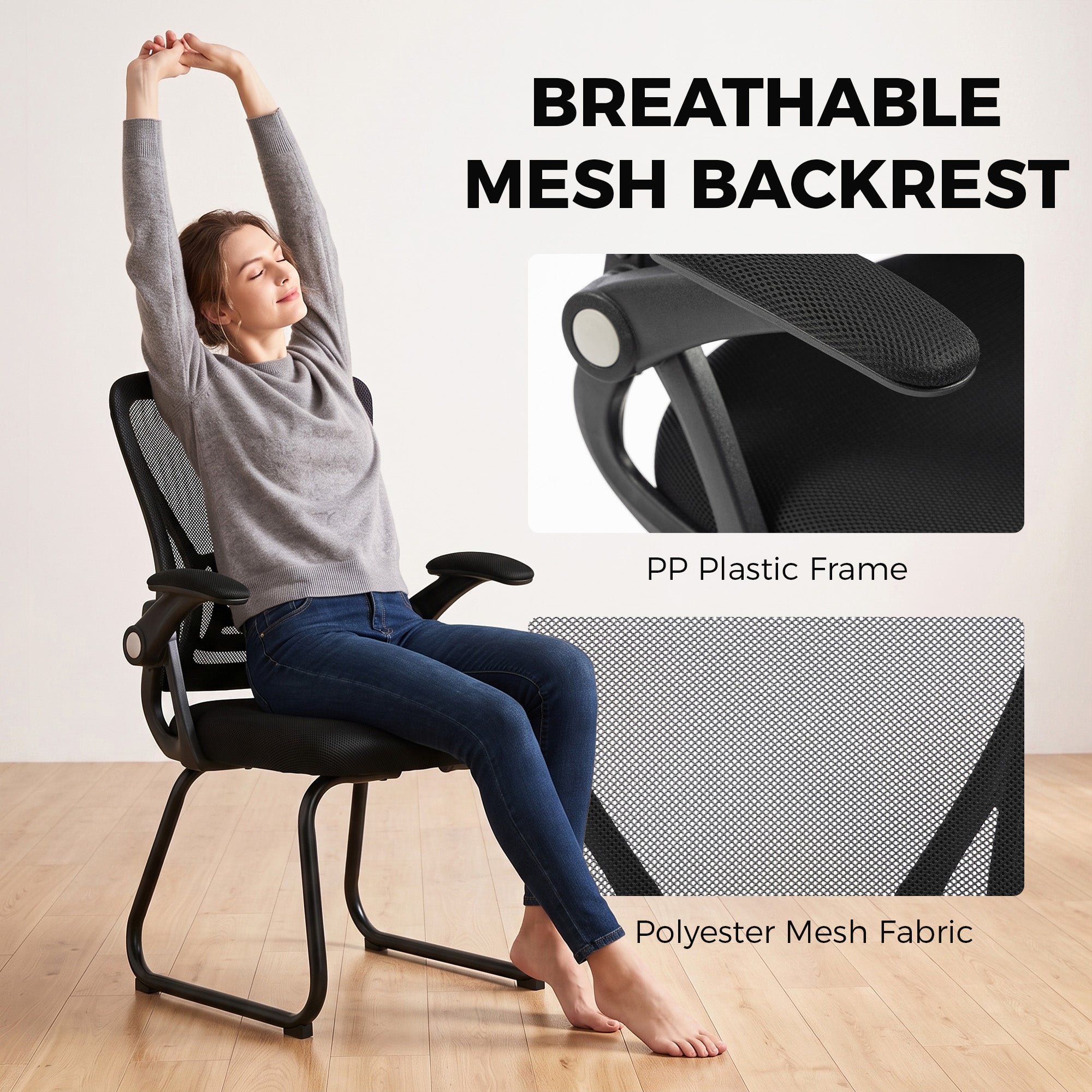 HOMCOM Office Chair, Ergonomic Desk Chair No Wheels with Mesh Backrest and Steel Legs for Home Conference Room, Black