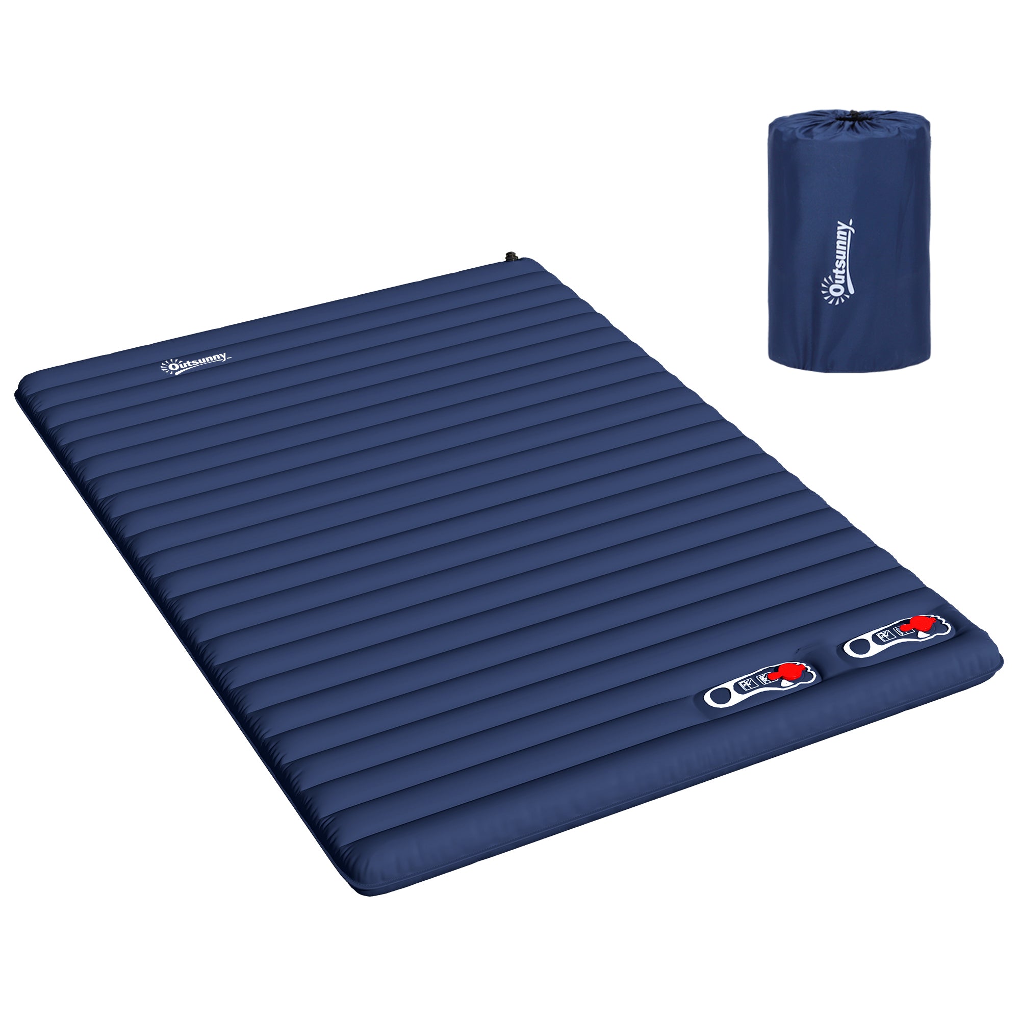 Outsunny 2 Person Camping Inflating Sleeping Mat Inflatable Mattress Ultralight Folding Bed Portable Air Bed for Outdoor Backpacking Hiking Travel - Blue - North Peak Garden Furniture
