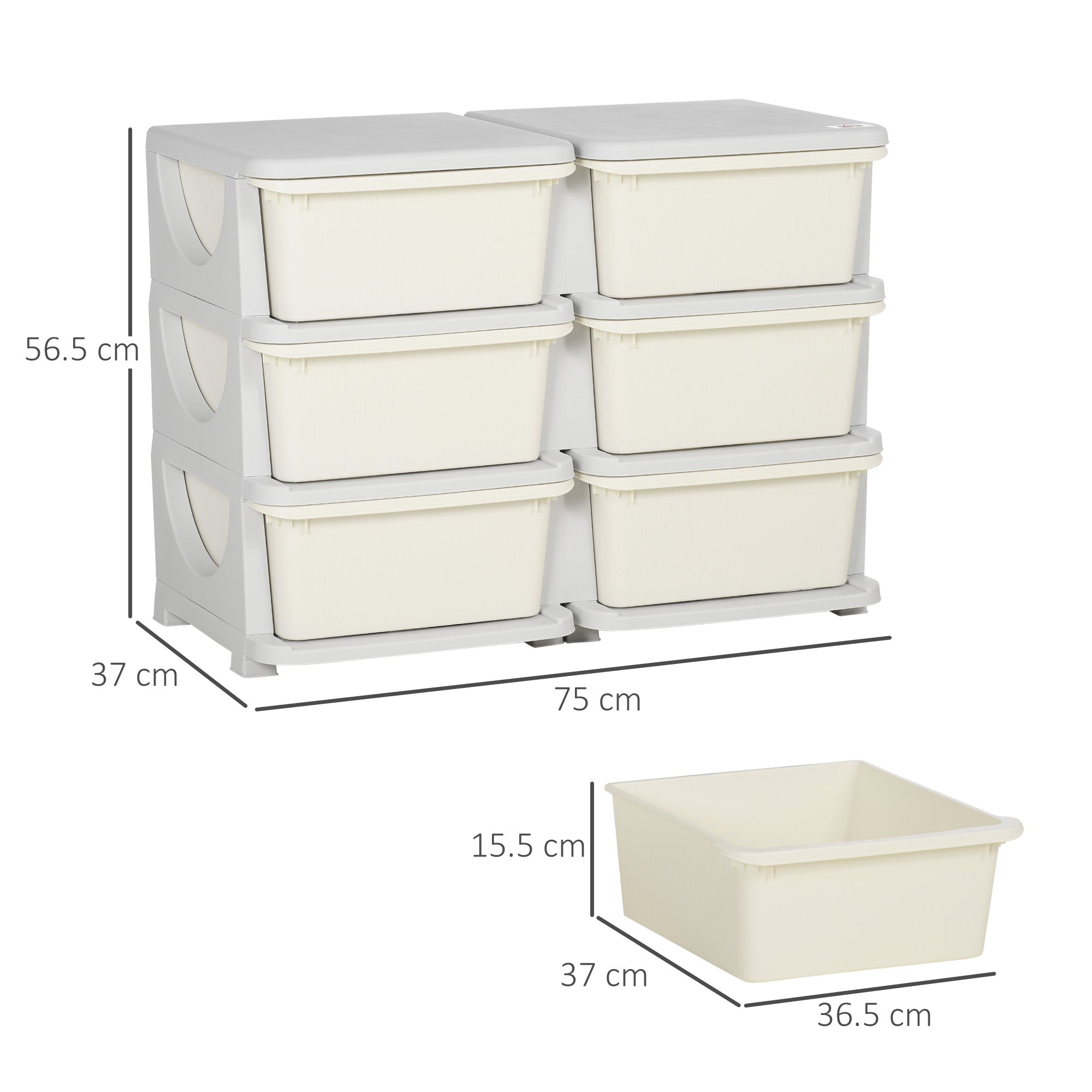 HOMCOM Kids Storage Unit, with Six Drawers - Cream