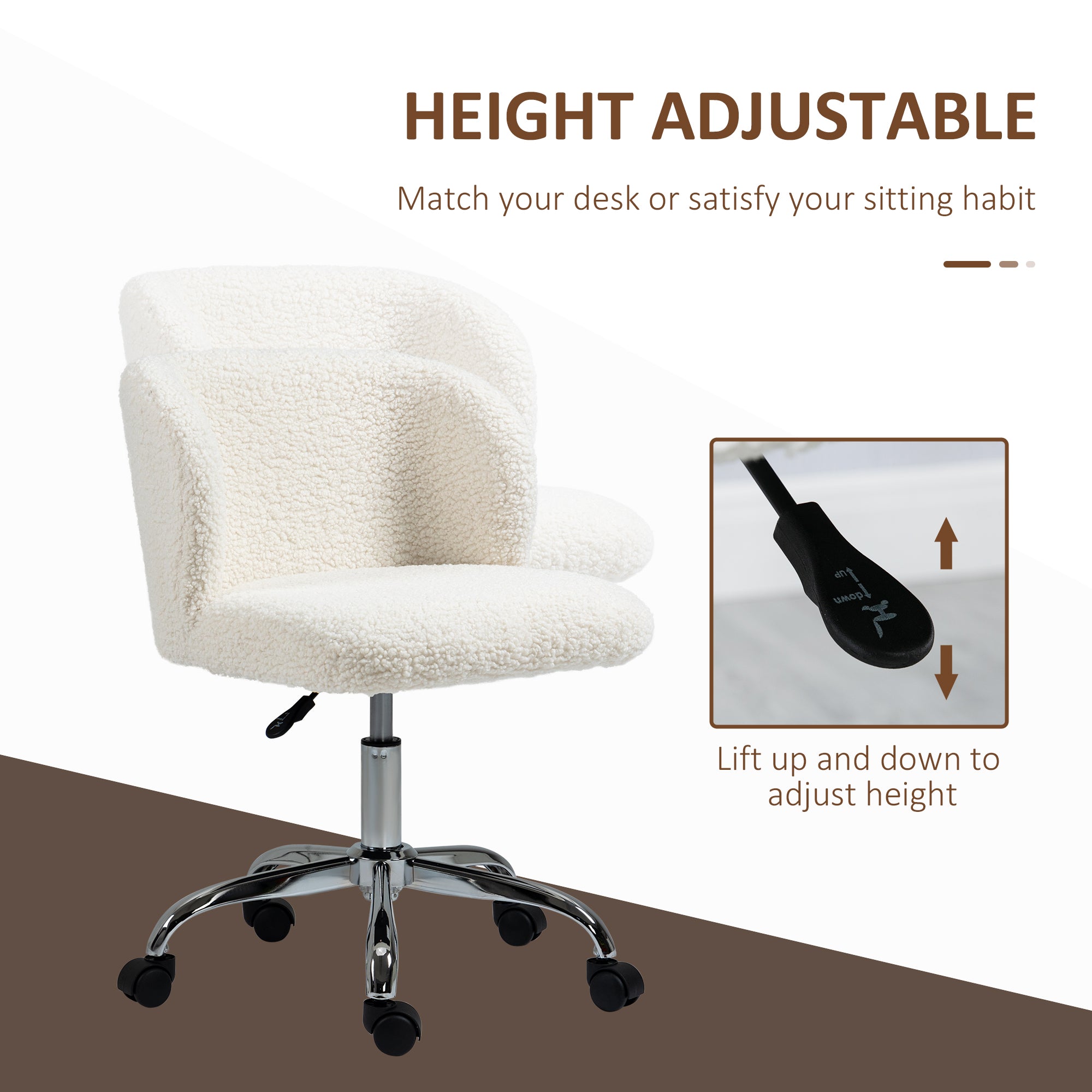 HOMCOM Office Chair with Adjustable Height and Wheels - White - North Peak Garden Furniture