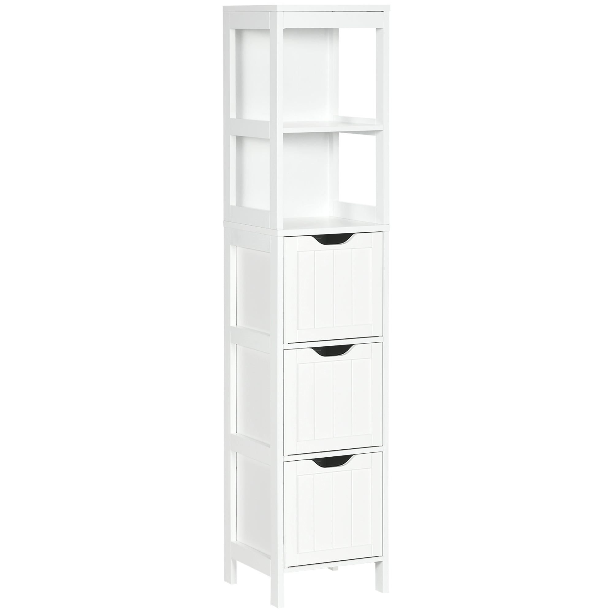 HOMCOM Narrow Floor Cabinet, Bathroom Cabinet with 3 Drawers and 2 Open Shelves, 30W x 30D x 141.6Hcm, White