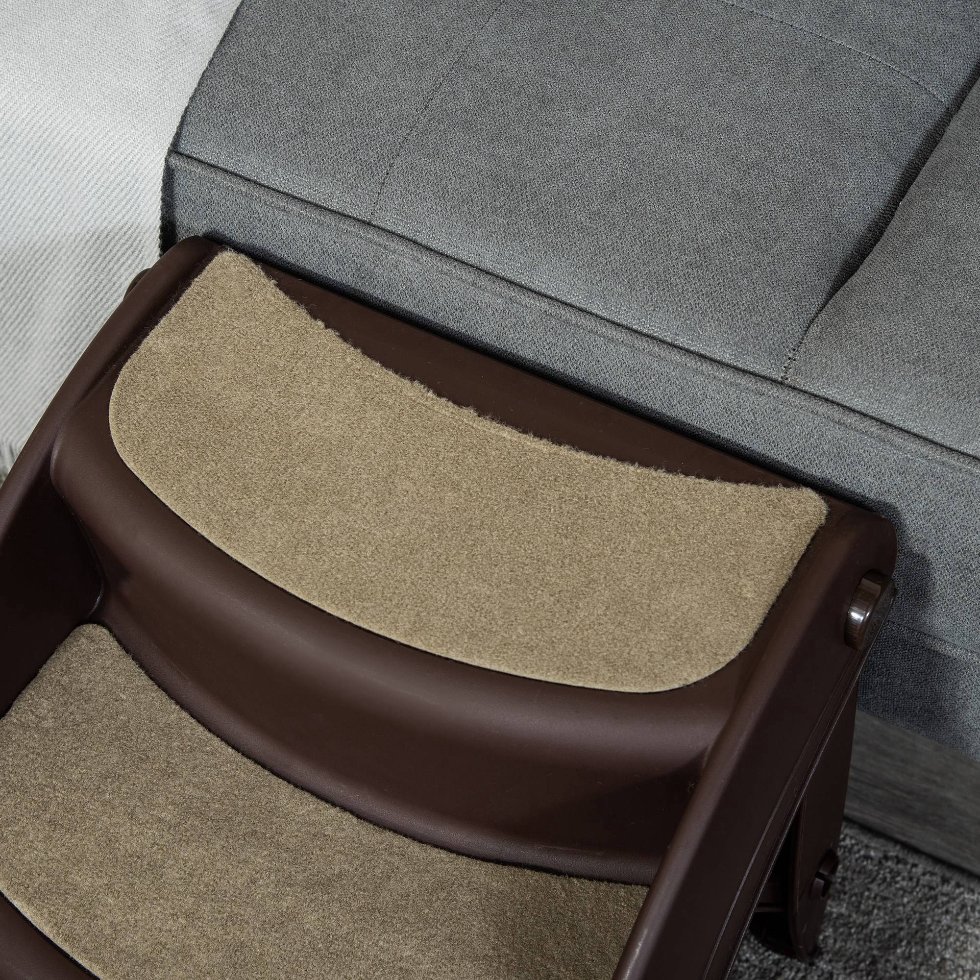 PawHut Foldable Pet Stairs Portable Dog Steps 3-Step Design with Non-slip Mats for High Beds, Sofas, 49 x 38 x 38 cm, Brown - North Peak Garden Furniture