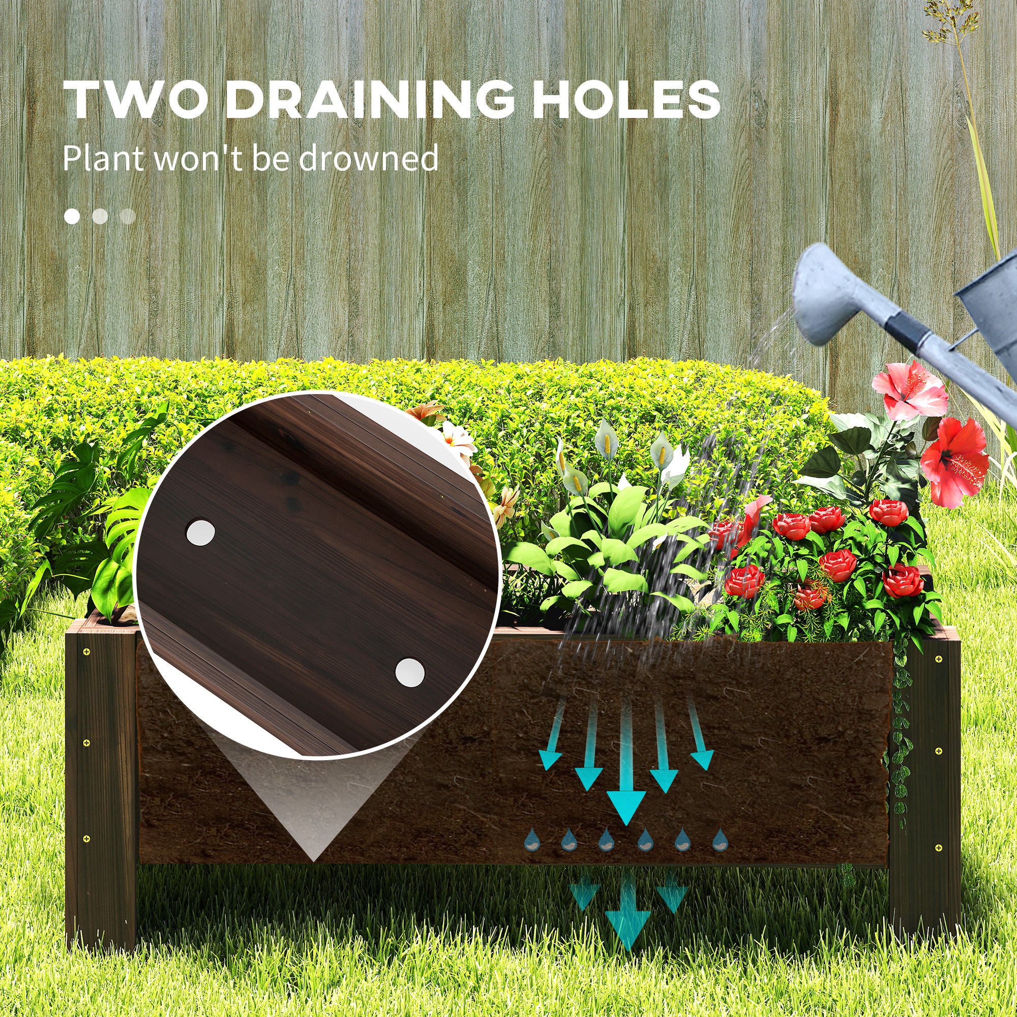 Outsunny 58L Garden Raised Bed Planter Grow Containers for Outdoor Patio Plant Flower Vegetable Pot Fir Wood, 100 x 36.5 x 36 cm